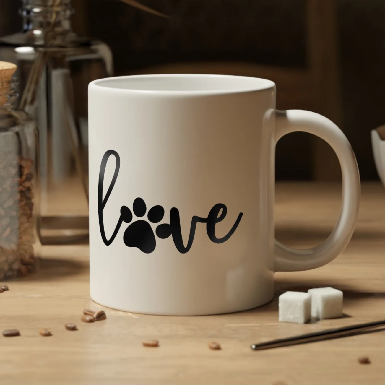 Love Paw Print Jumbo Mug – 20oz Pet Lover Ceramic Cup with Paw “O” Design