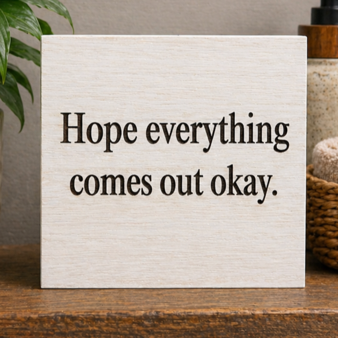 Funny Bathroom Shelf Sitter Sign, Hope Everything Comes Out Okay Wood Decor, Humorous Toilet Decor, Farmhouse Bathroom Sign