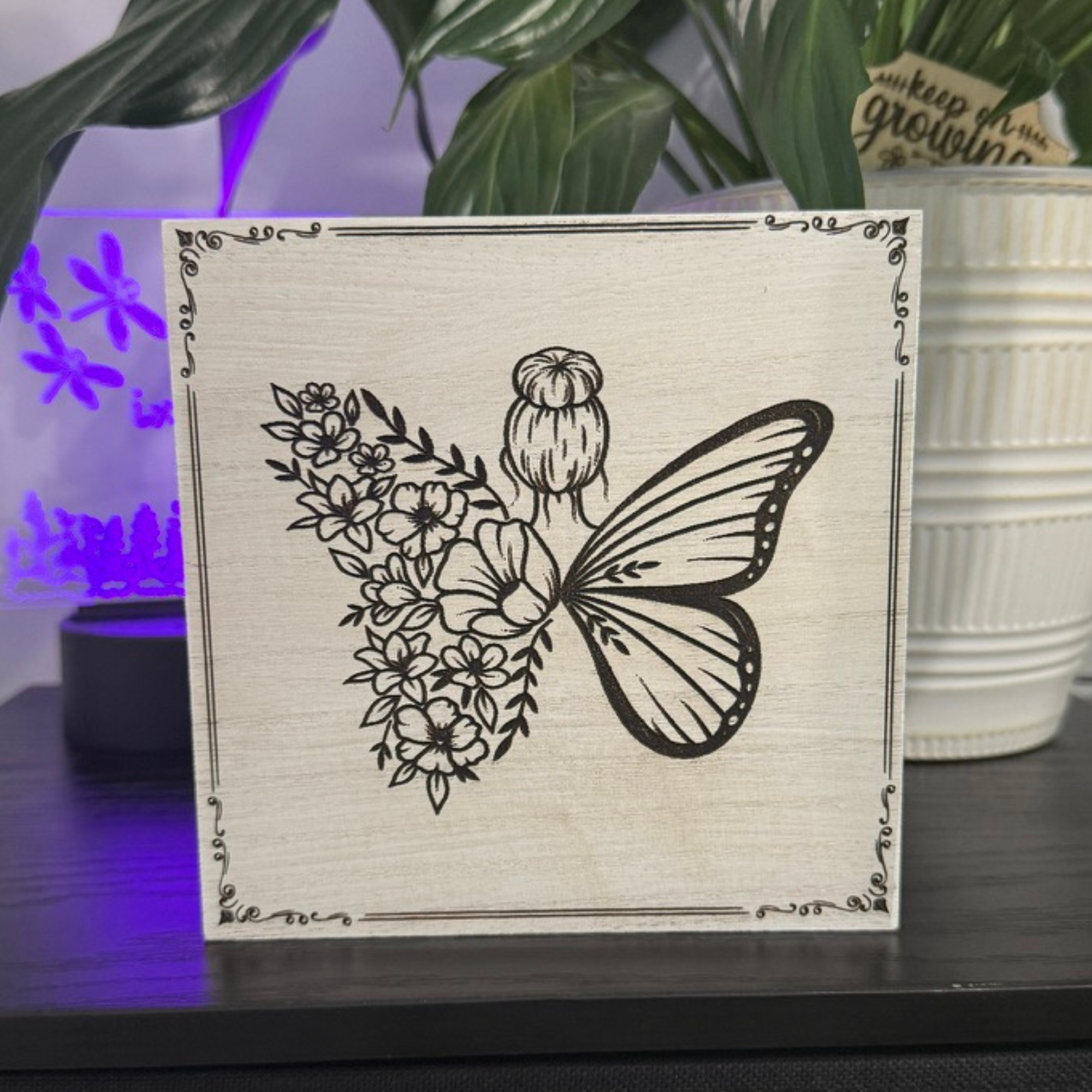Butterfly Fantasy Wood Shelf Sitter – Botanical Butterfly Decor for Dreamy and Bookish Spaces