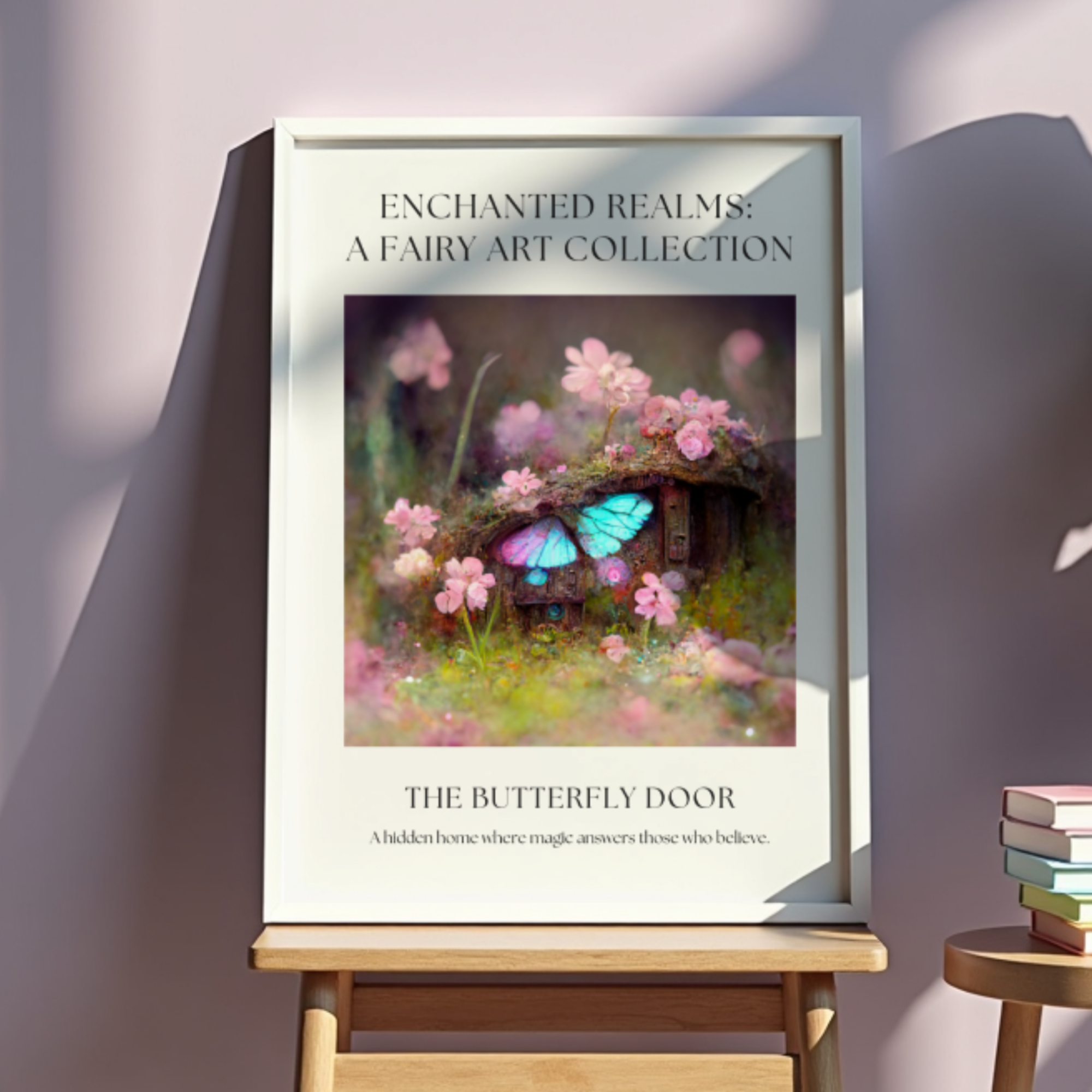 Fantasy Fairy Art Print Wall Decor – “The Butterfly Door” Enchanted Woodland Cottage Illustration