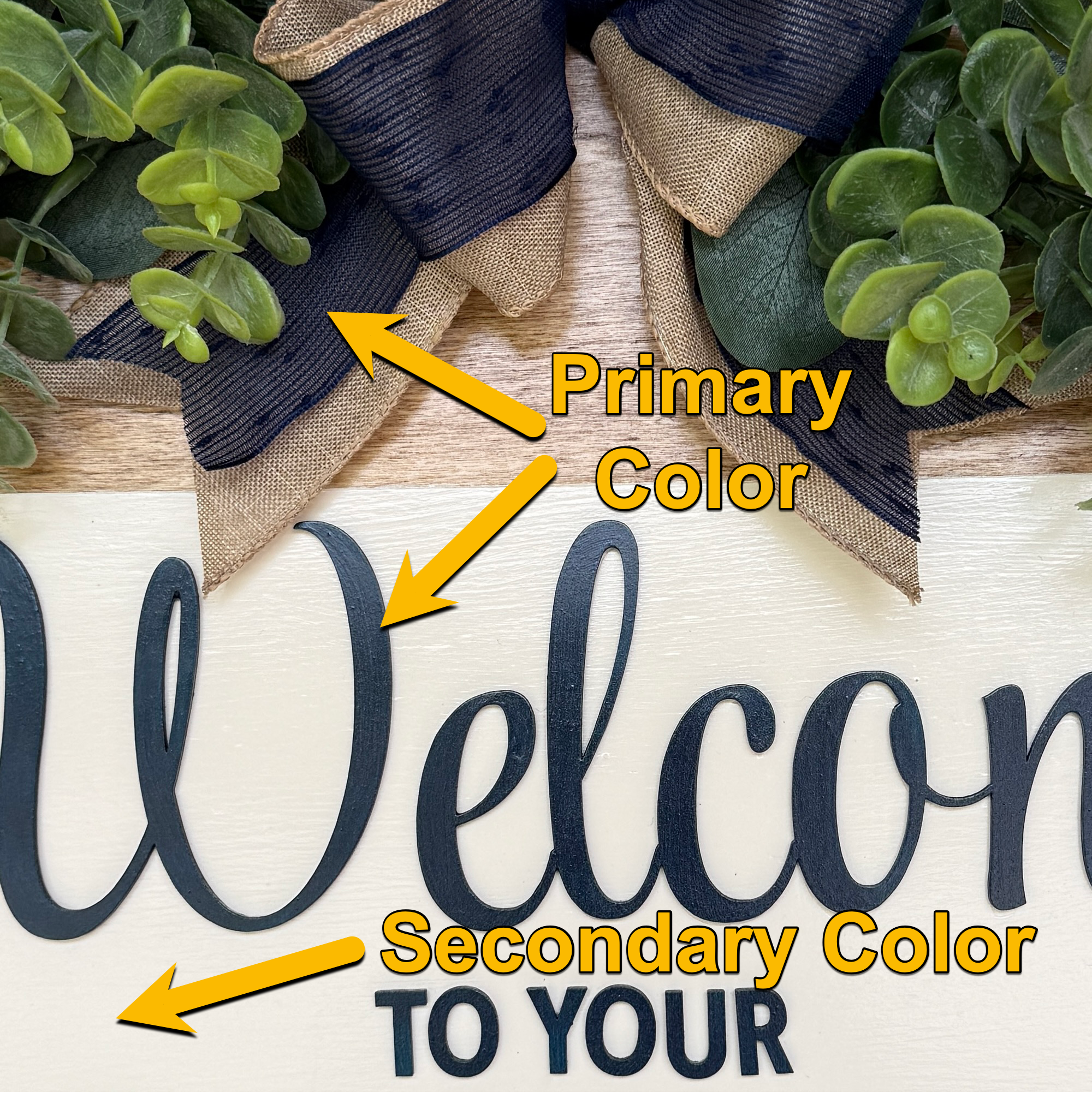 Custom real estate welcome sign with business branding and natural wood accent.