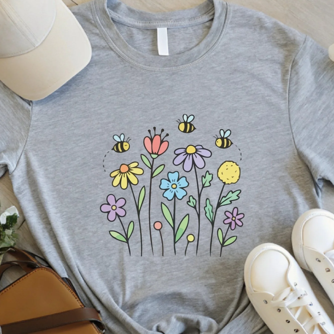 Bees and Flowers Shirt – Cute Spring Garden Tee, Bee Lover Gift, Floral Nature Shirt