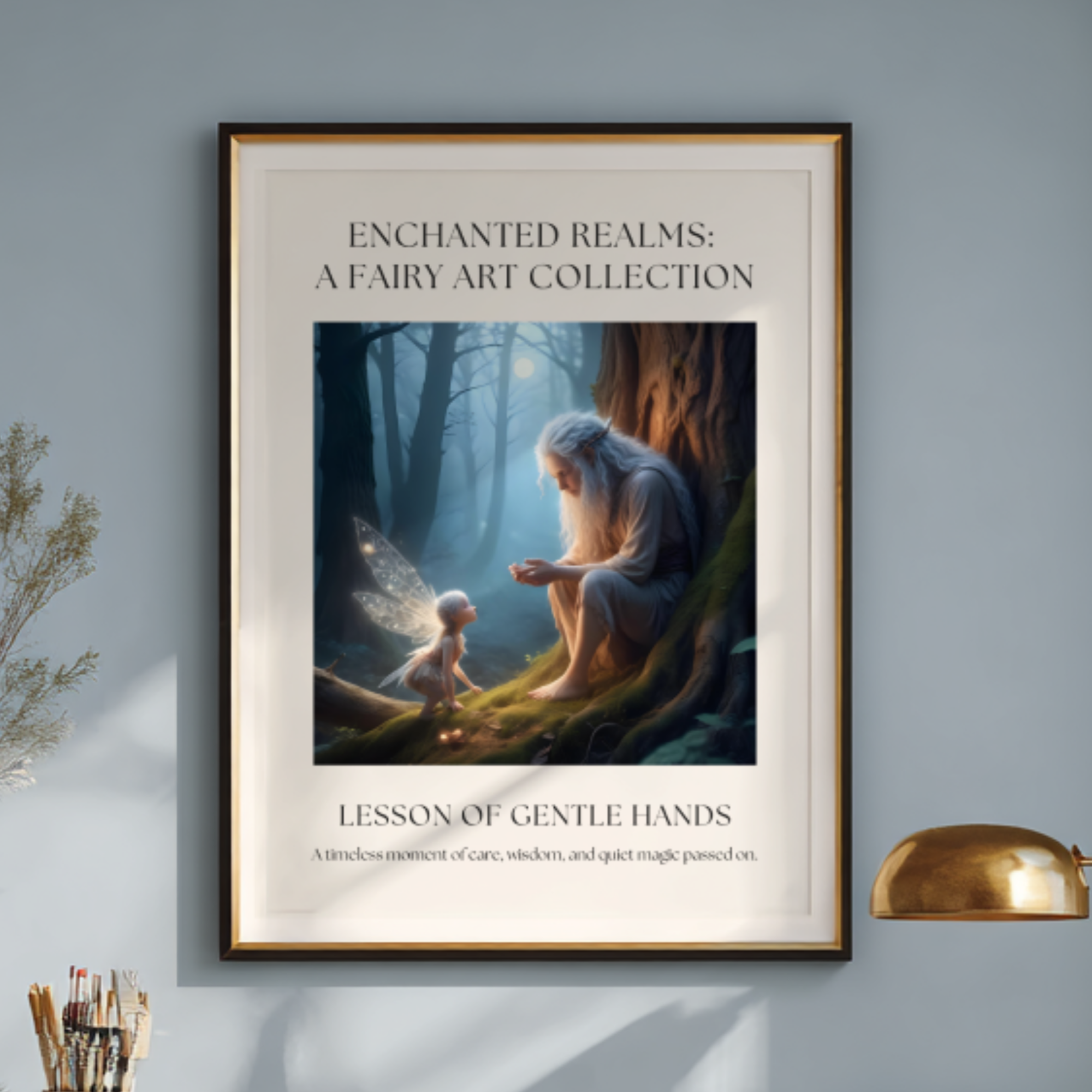 Fantasy Fairy Art Print Wall Decor – “Lesson of Gentle Hands” Enchanted Woodland Teaching Illustration