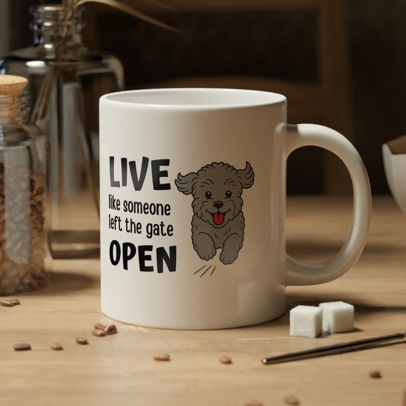 Live Like Someone Left the Gate Open Jumbo Mug – 20oz Running Dog Inspirational Cup