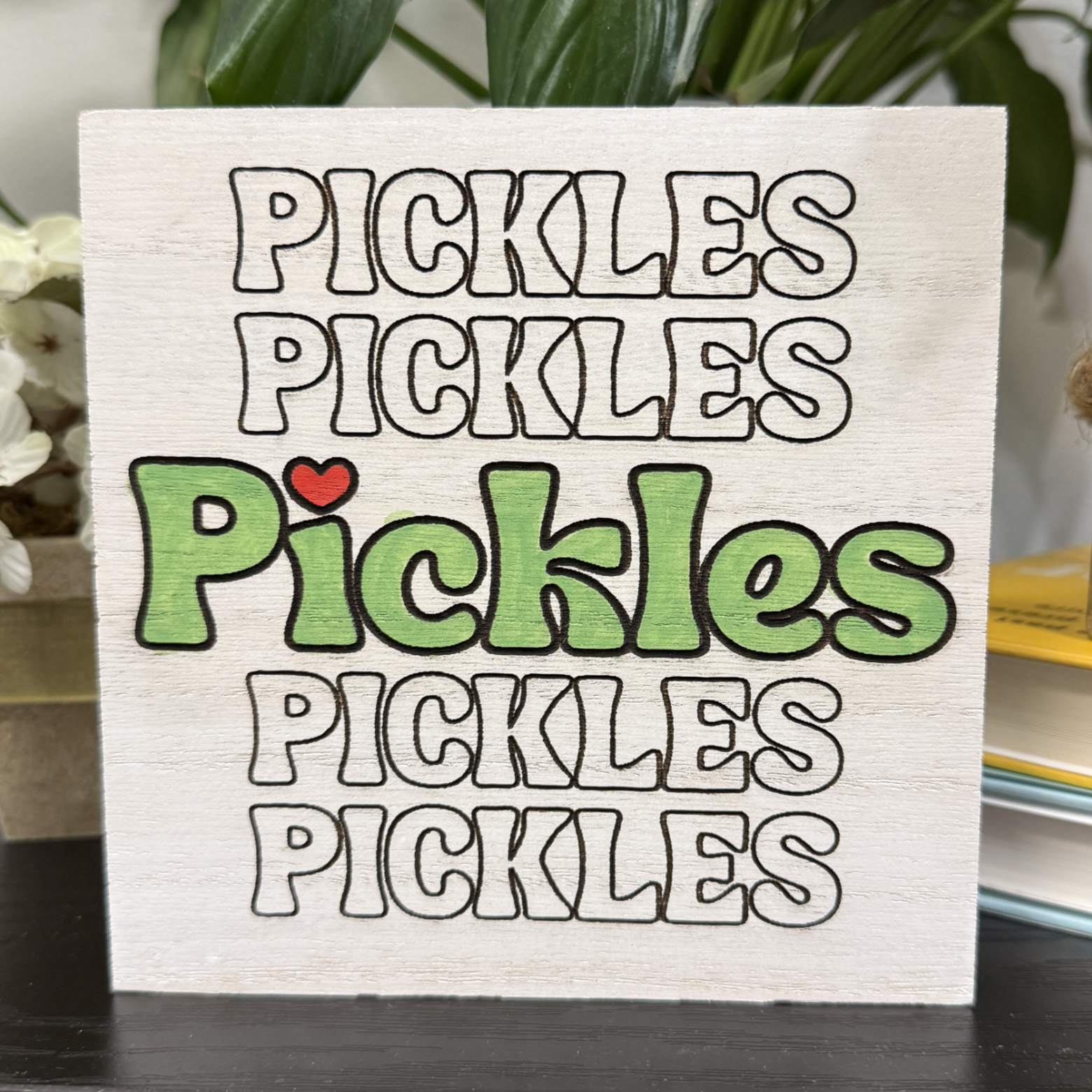 Funny Pickles Wood Shelf Sitter – Handmade Farmhouse Kitchen Decor, Pickle Lover Sign, Rustic Tiered Tray Decor