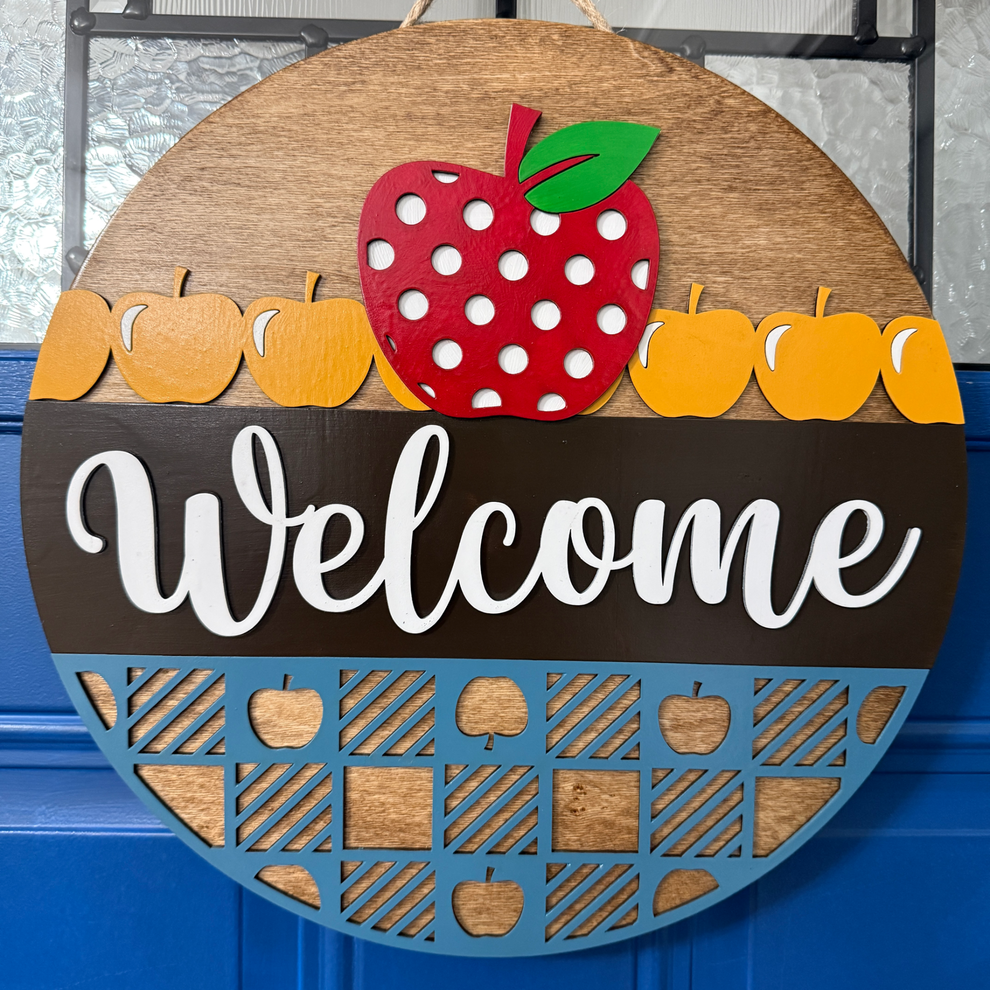 Layered Wood Apple Welcome Door Hanger – Rustic Fall Front Door Sign
