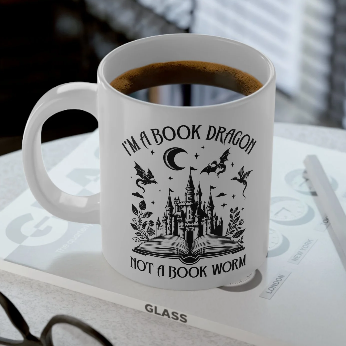 Book Dragon Jumbo Mug – 20oz Literary Fantasy Coffee Cup for Readers