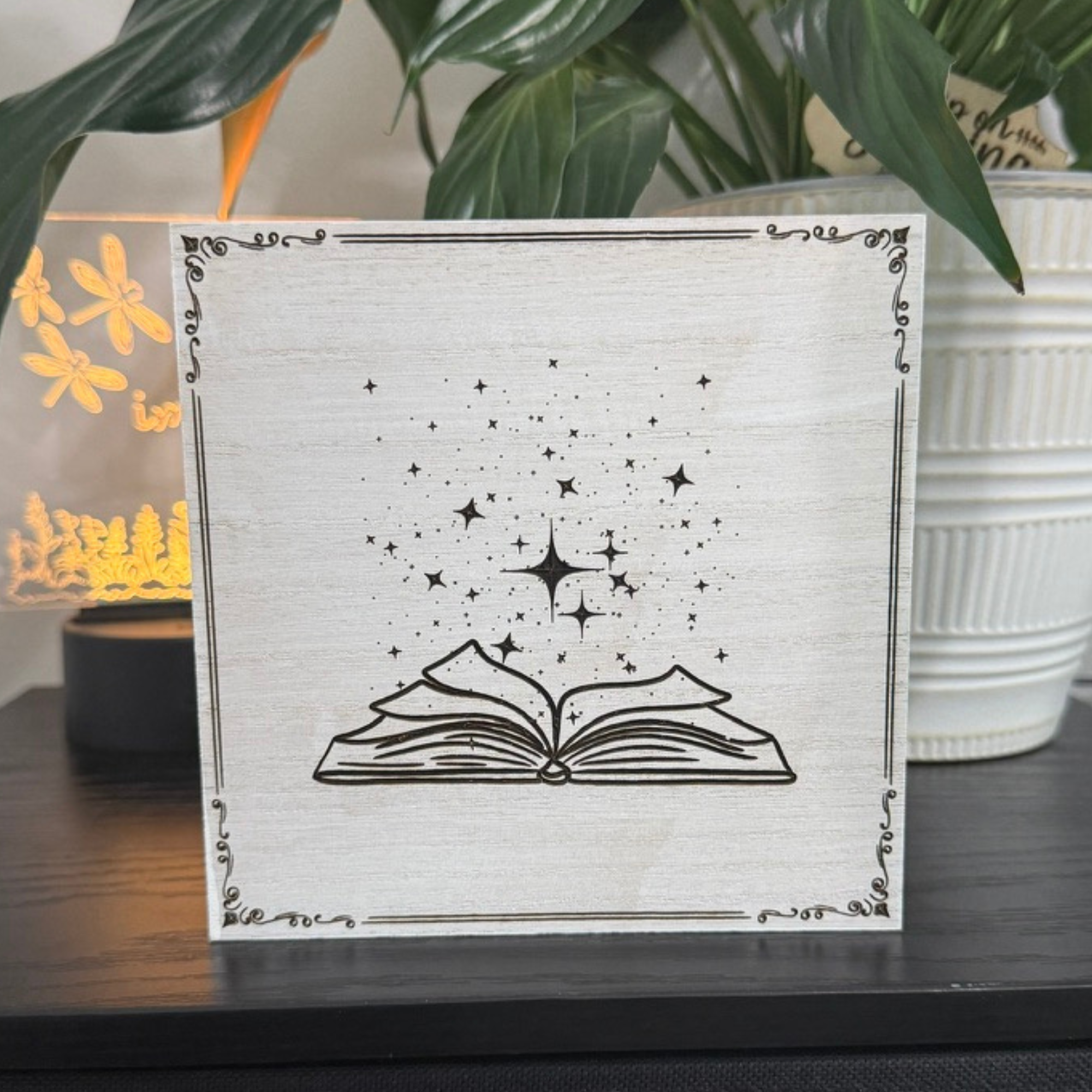 Arcane Book Fantasy Wood Sign – Mystical Spell Book Art for Fantasy and Reading Spaces