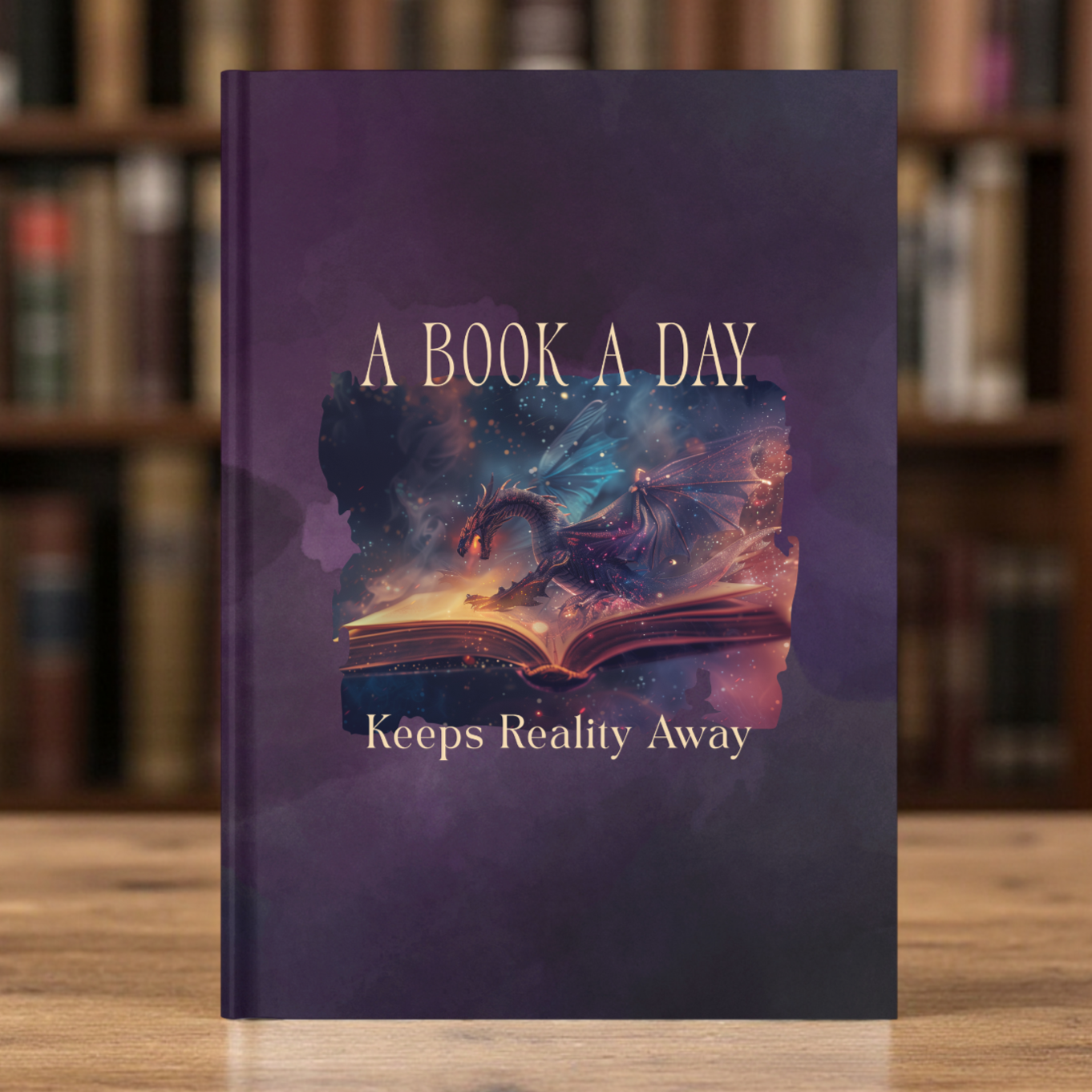 A Book a Day Keeps Reality Away Hardcover Journal – Fantasy Reading & Writing Notebook