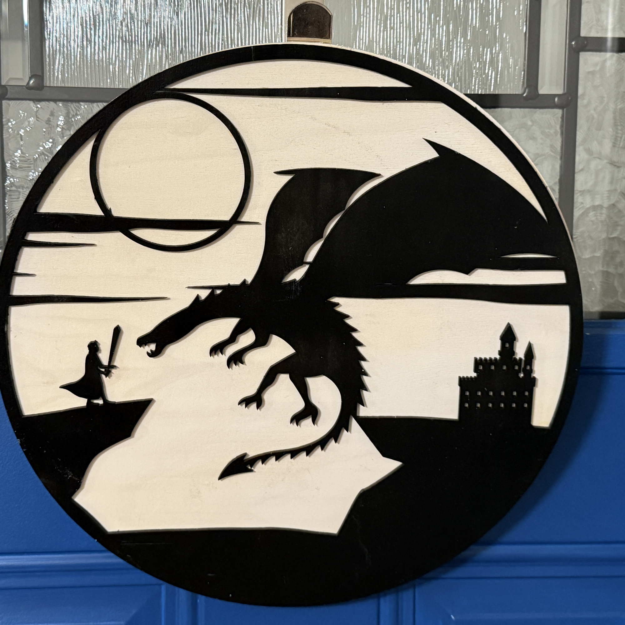 Dragon Fighter neutral stained base with black silhouette cutout