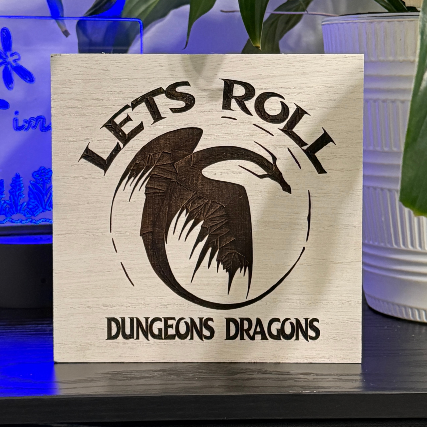 Lets Roll Dungeons and Dragons Shelf Sitter – 6x6 Handcrafted Gaming Decor