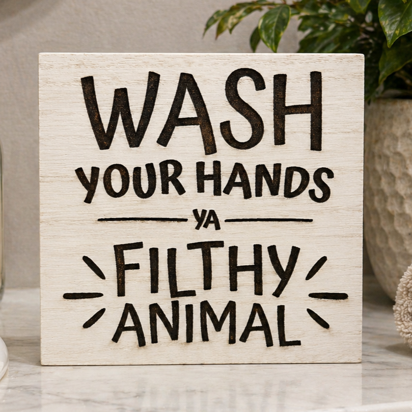 Funny Bathroom Shelf Sitter Sign, Wash Your Hands Ya Filthy Animal Wood Decor, Humorous Bathroom Sign, Farmhouse Bathroom Decor