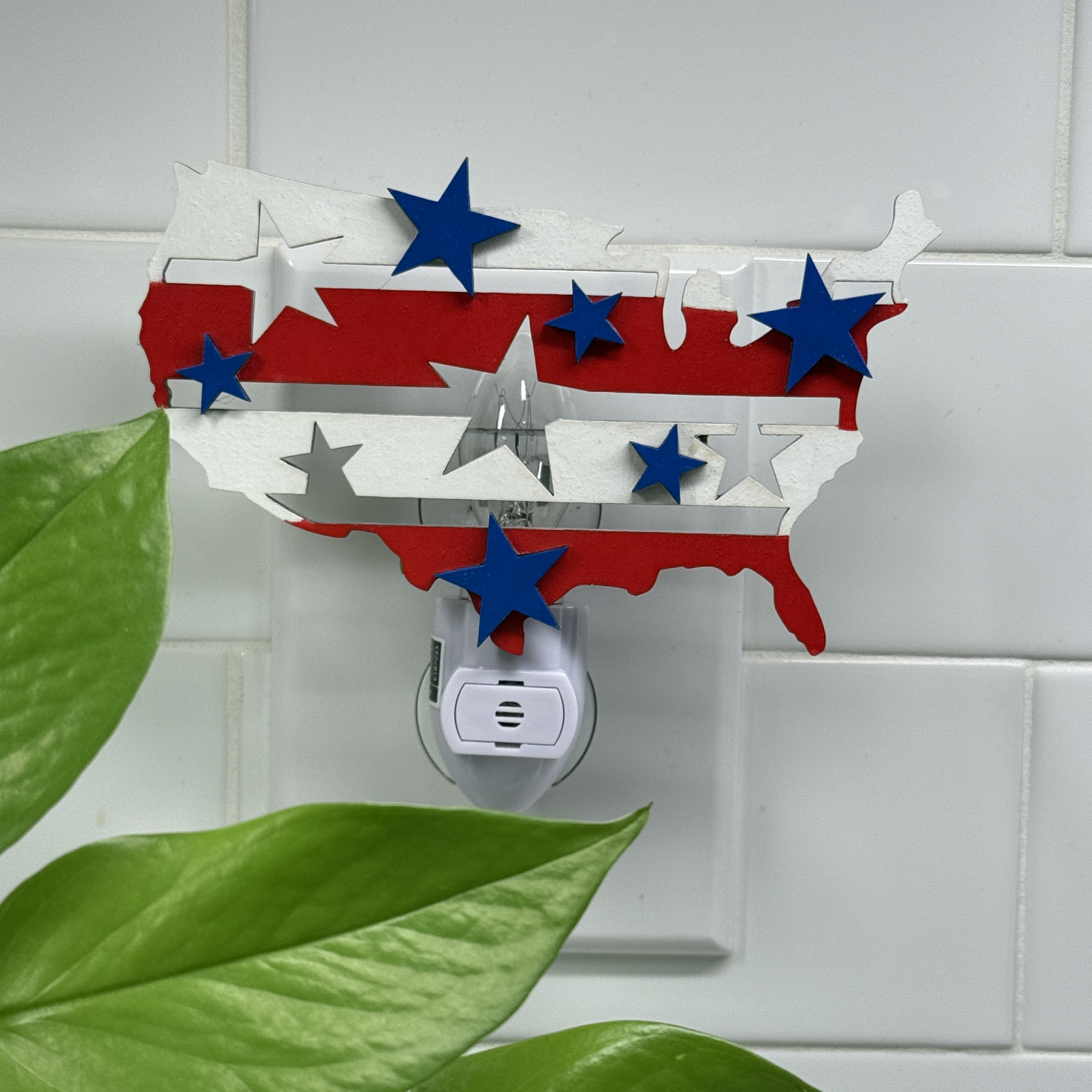 Wooden USA silhouette night light with painted patriotic colors
