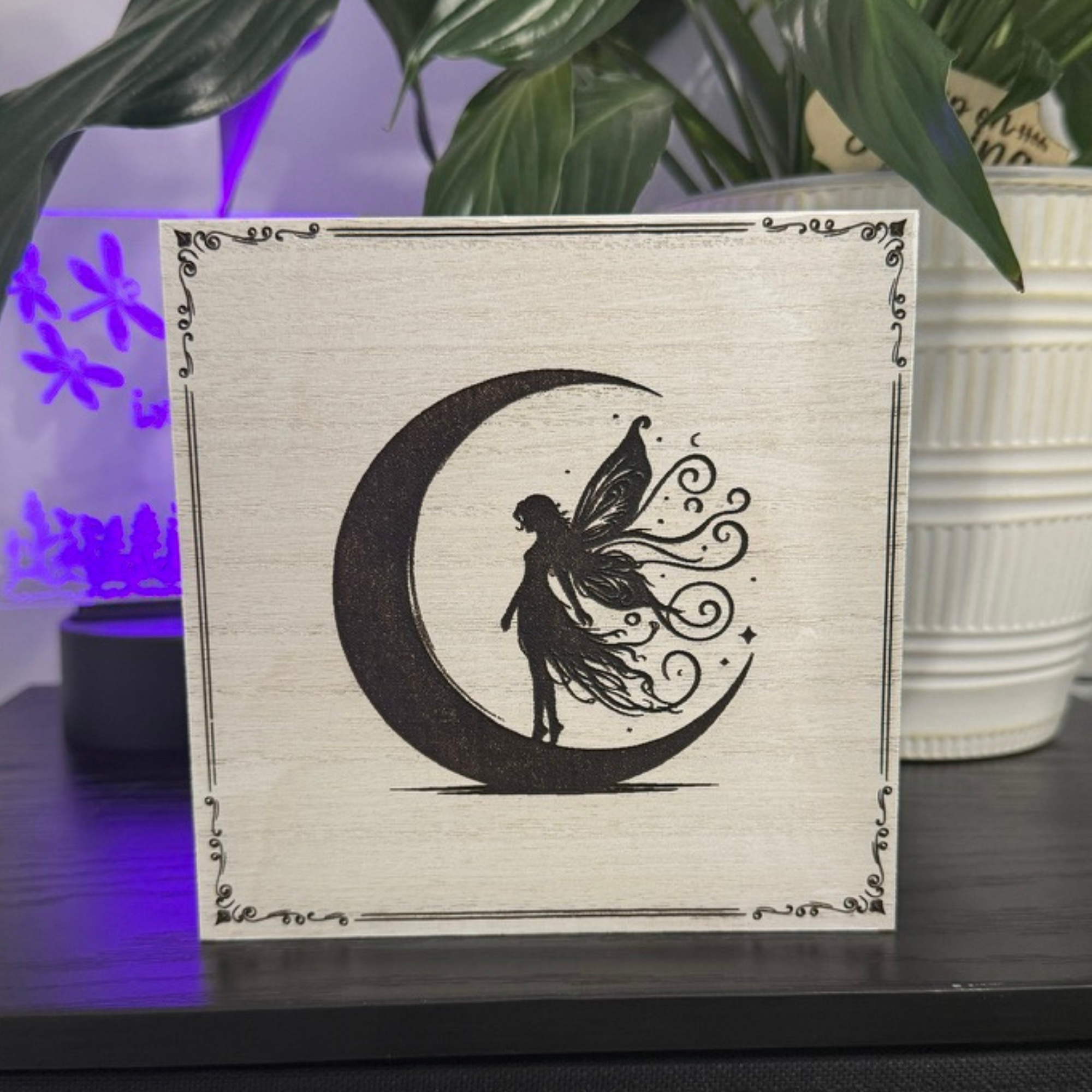 Moon Fairy Fantasy Wood Shelf Sitter – Lunar Fairy Decor for Mystical and Bookish Spaces