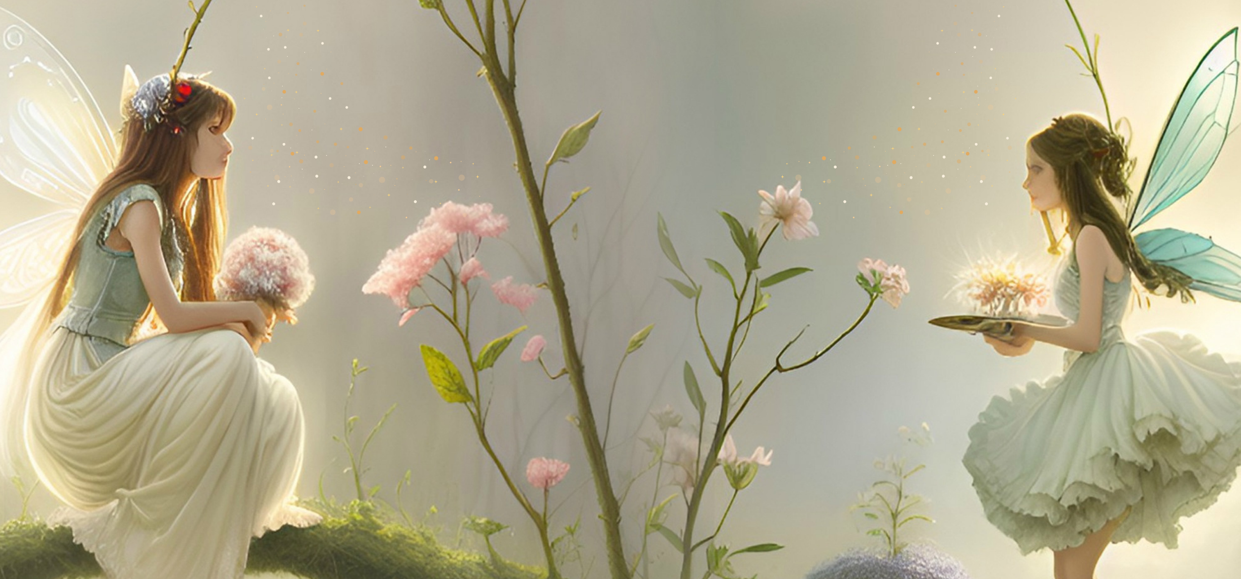 Full wraparound fairy and floral artwork used on the Petals and Promise fairy mug from the Enchanted Realms collection