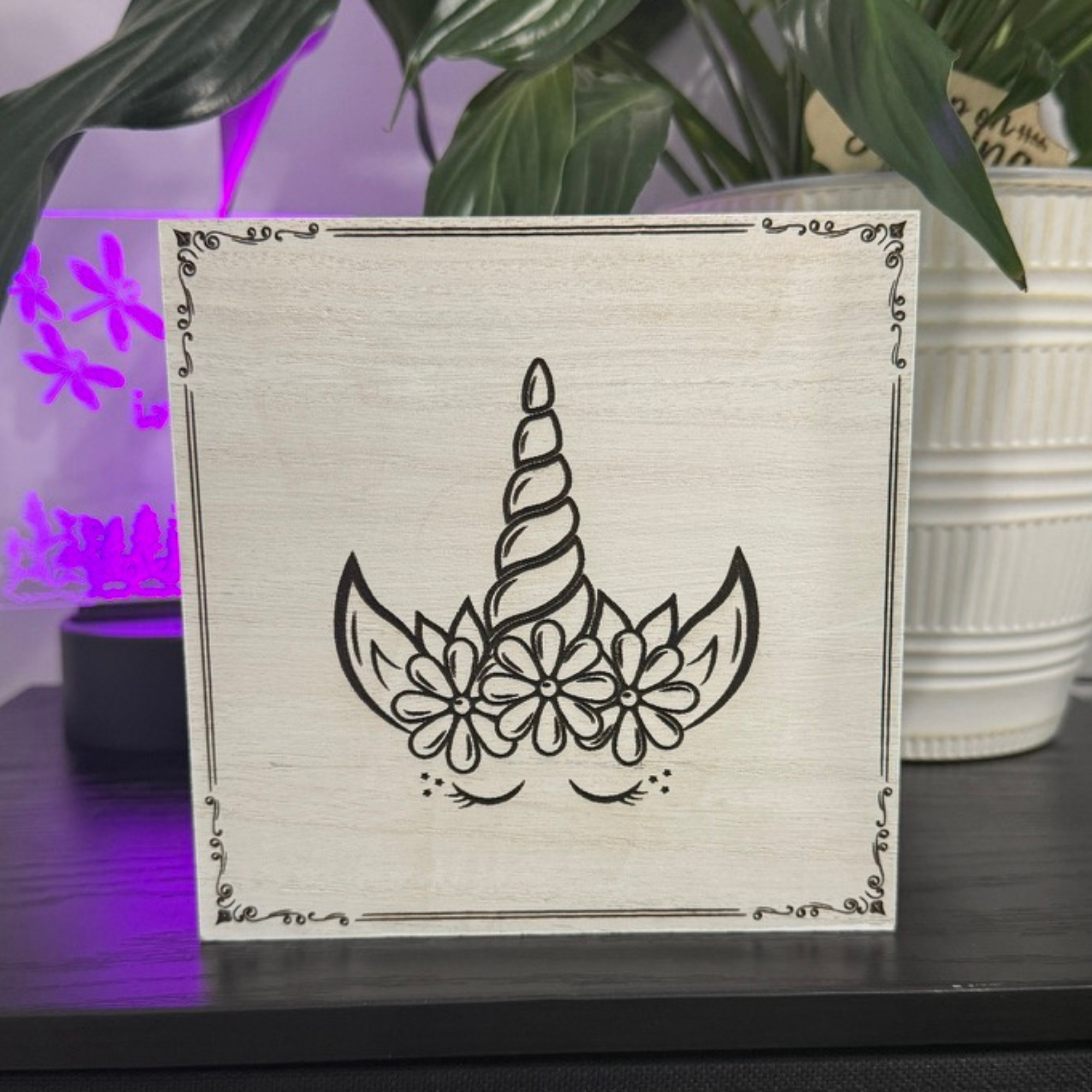 Unicorn Fantasy Wood Shelf Sitter – Enchanted Floral Unicorn Decor for Dreamers and Readers