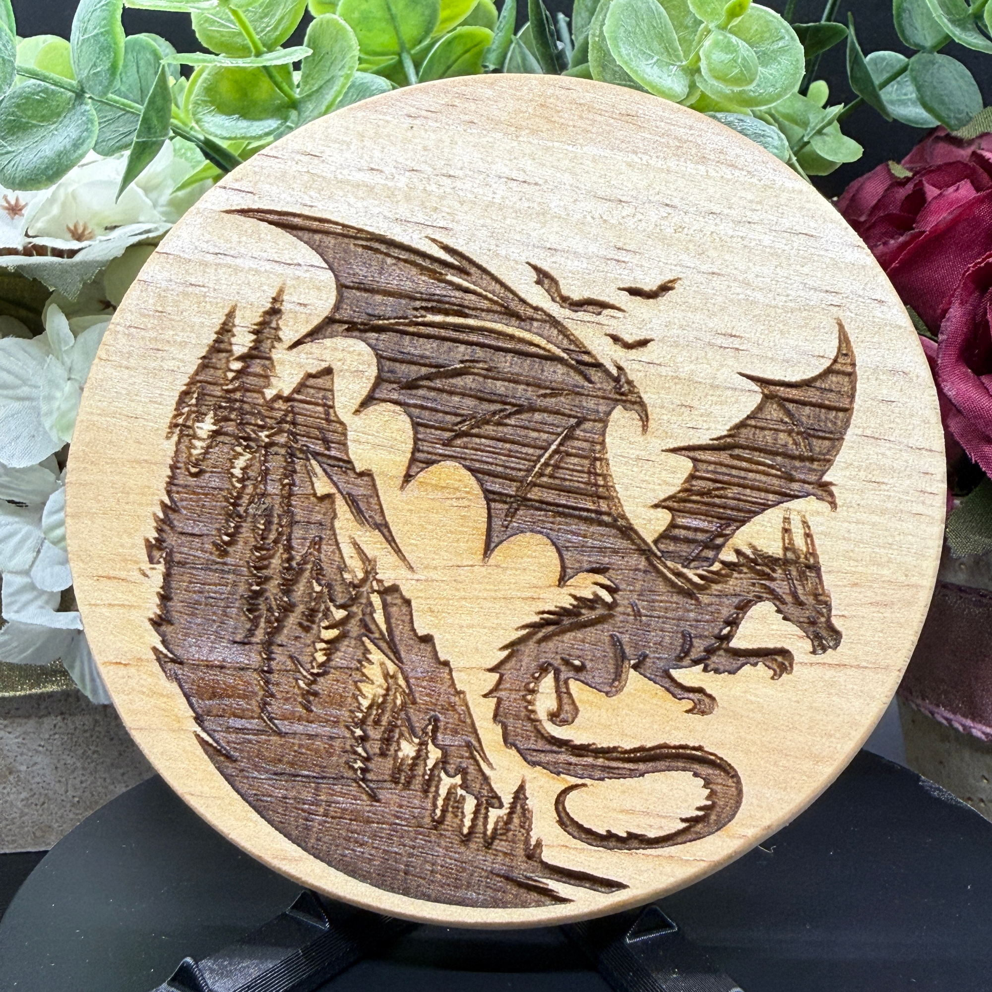 Fantasy dragon landscape coaster with trees