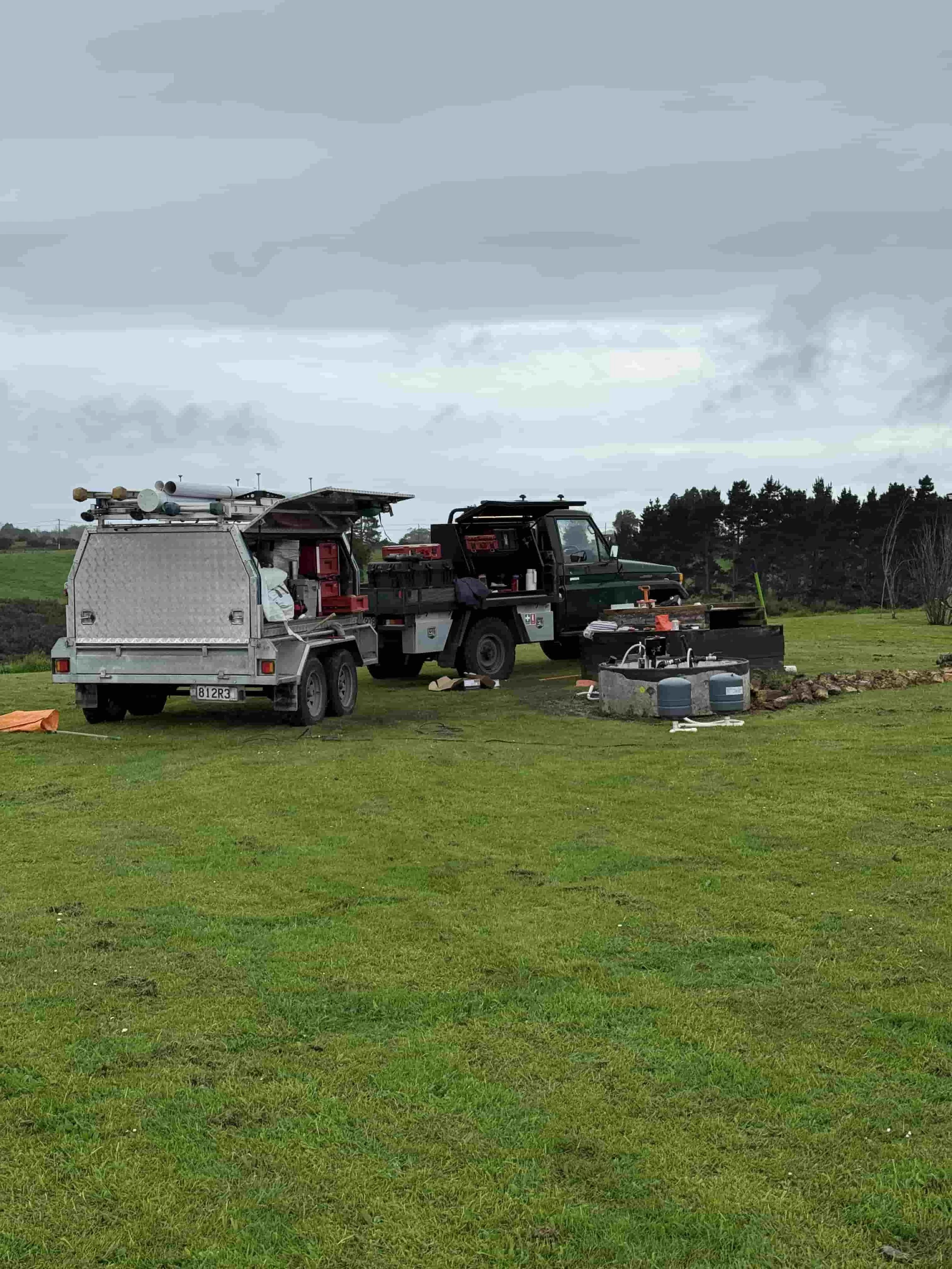 Wagon & trailer on site replacing head works & control systems on a bore.