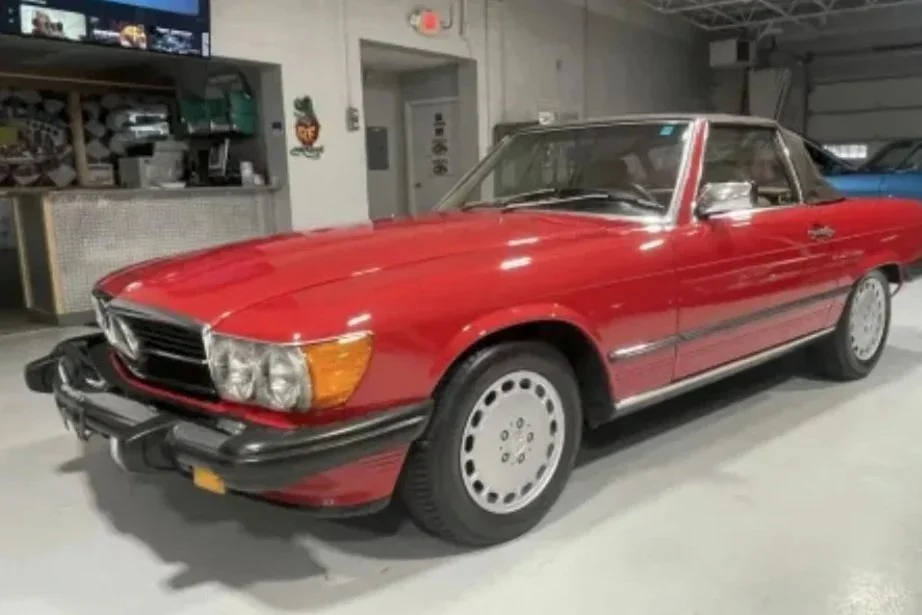A beautiful 86 Mercedes in state for a classic car auction.