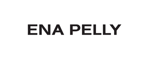 Text that reads 'ENA PELLY' in large, bold letters on a black background.