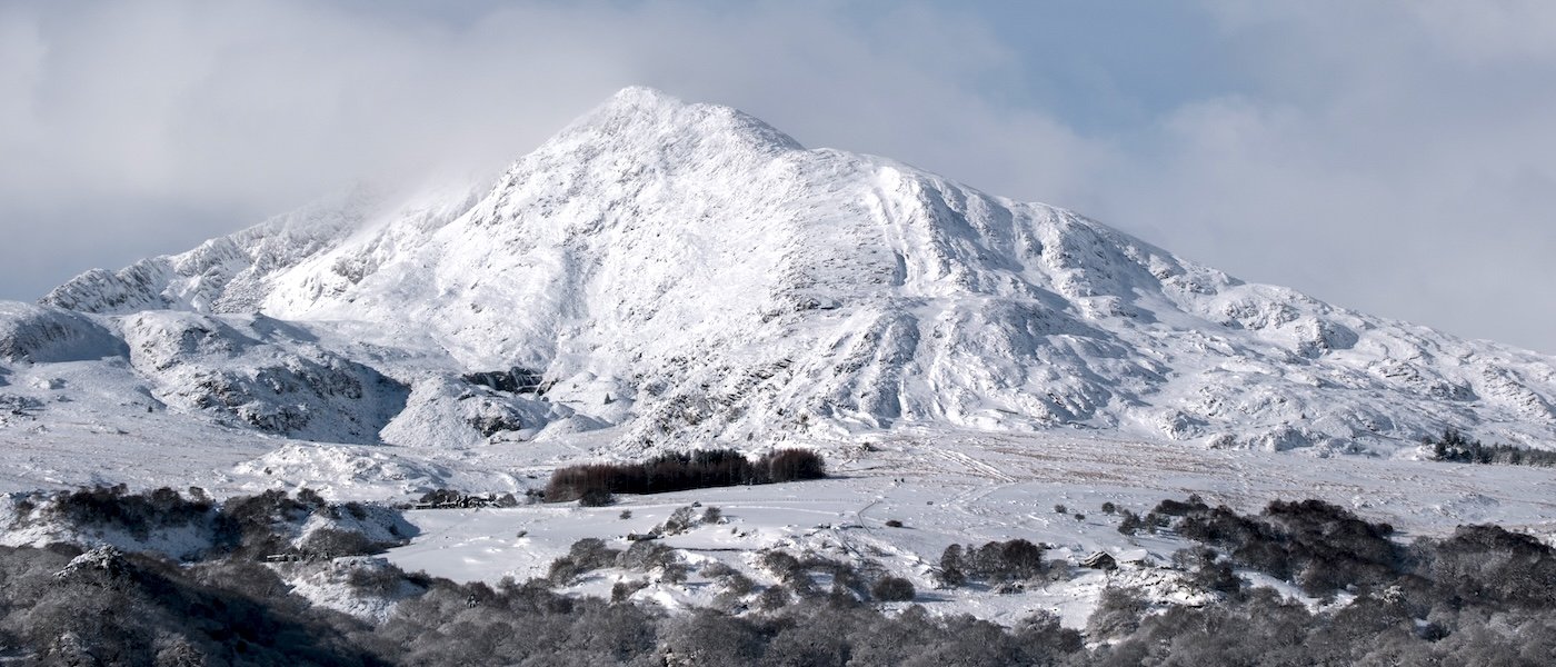 Snow over Moel Siabod as seen from Glyn Shepherds Hut