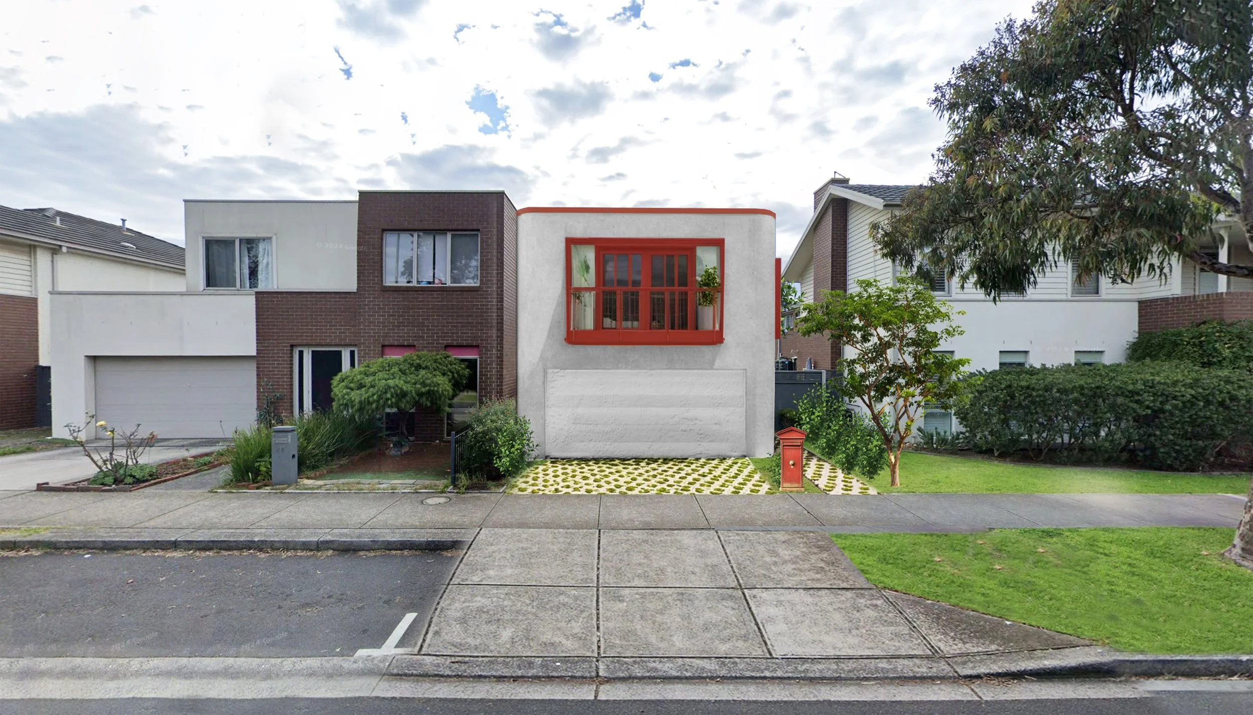 Rear garden render of a Dadirri Architects residential project showing the relationship between indoor living spaces and landscape