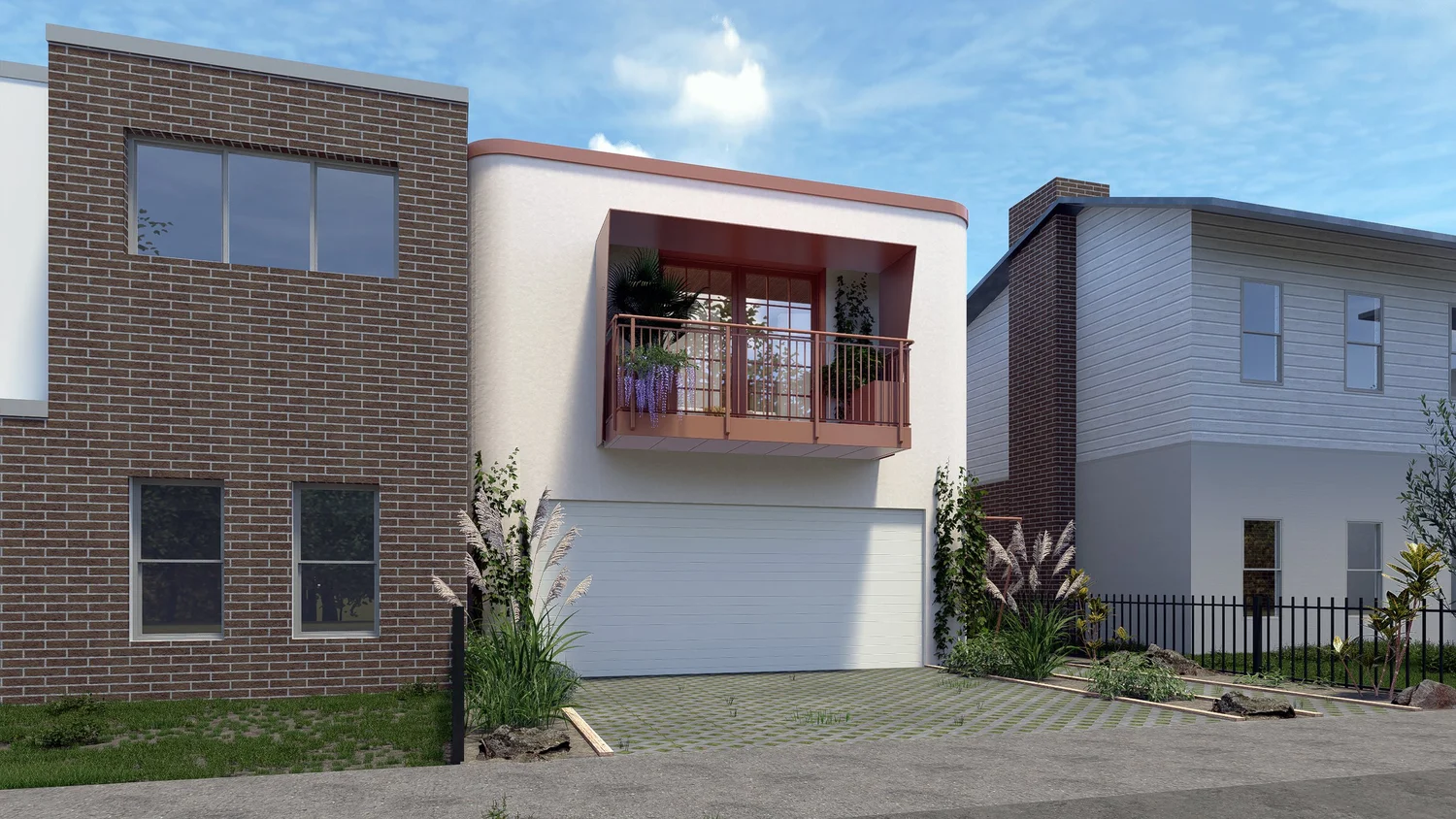 Hempcrete Townhouse street elevation, Parkville Melbourne, designed by Dadirri Architects