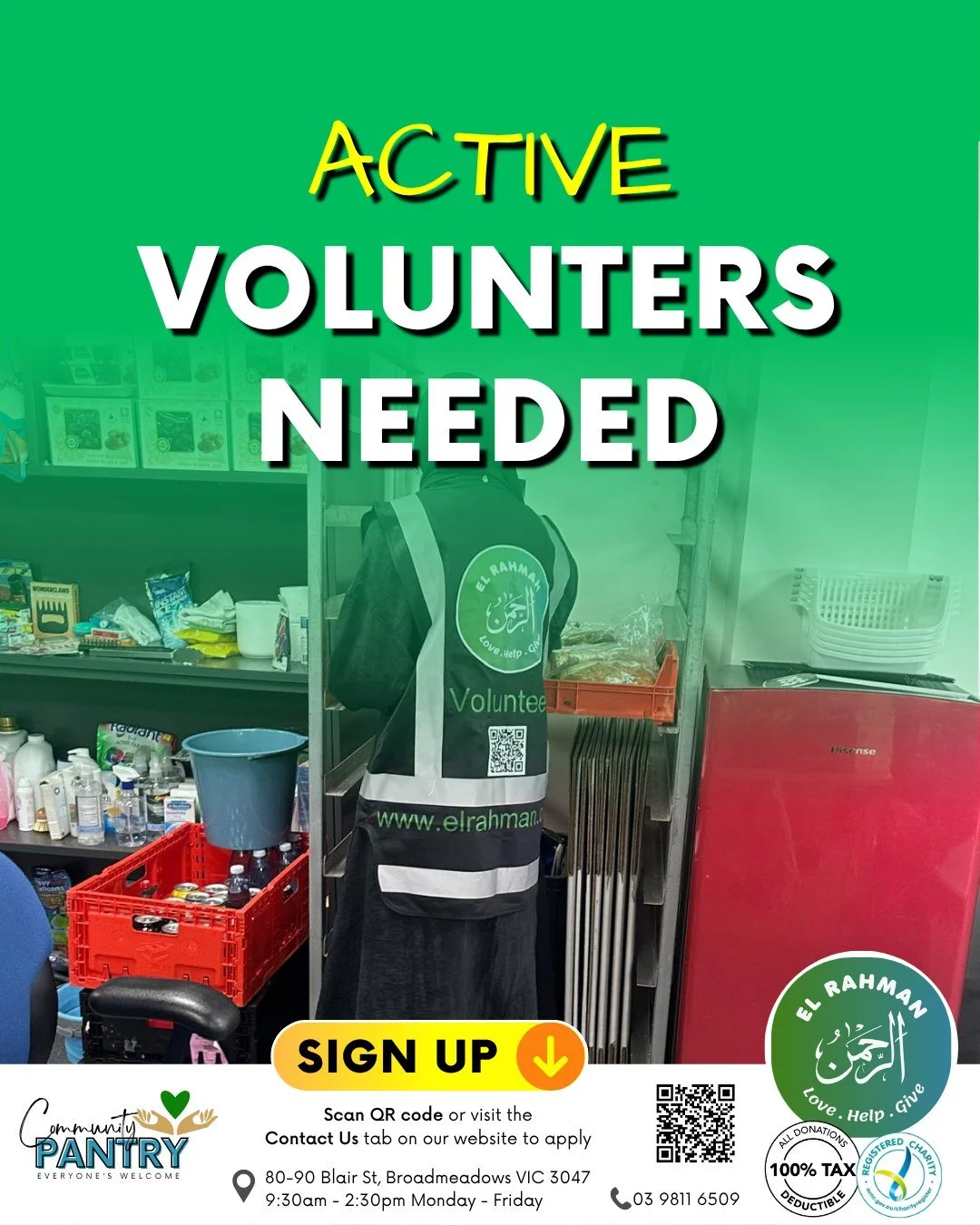 𝗚𝗲𝘁 𝗶𝗻𝘃𝗼𝗹𝘃𝗲𝗱 &amp; 𝘃𝗼𝗹𝘂𝗻𝘁𝗲𝗲𝗿: 
https://forms.office.com/r/29RmfhXQEB

𝗩𝗼𝗹𝘂𝗻𝘁𝗲𝗲𝗿 𝗼𝗽𝗽𝗼𝗿𝘁𝘂𝗻𝗶𝘁𝗶𝗲𝘀: We currently need more volunteers to assist with our Community Pantry, both on site sorting and packing, and we r