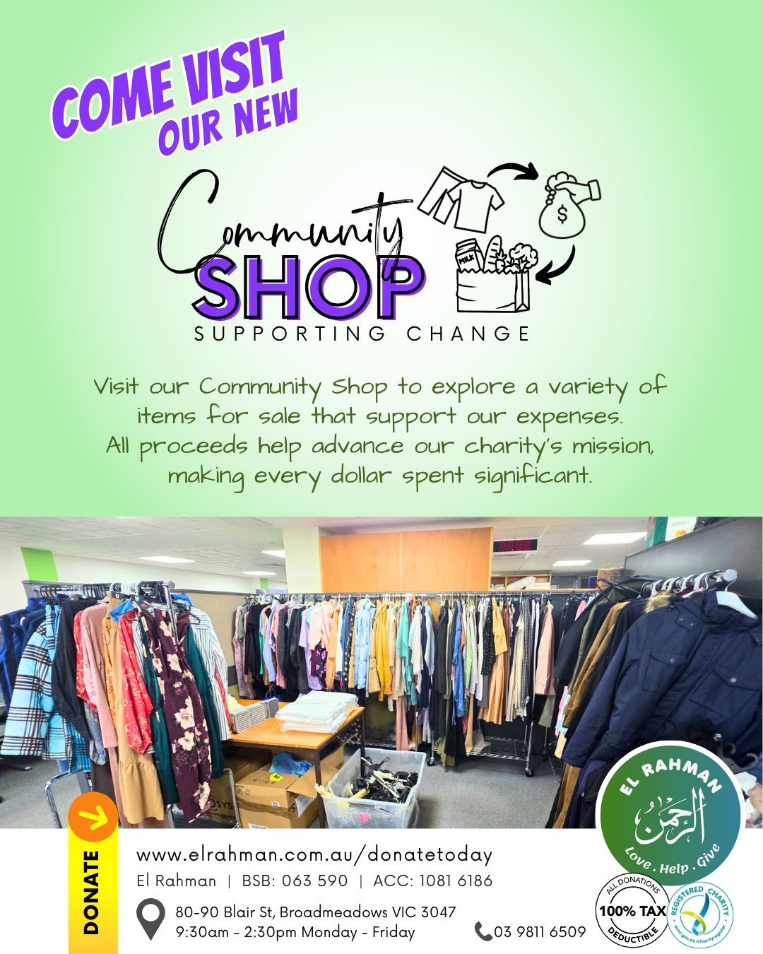 # Shop with Us!
We warmly invite you to visit our Community Shop, where you can say hello and browse through a diverse selection of items available for purchase that help support our expenses. Each item has a minimum price, but you are encouraged to 