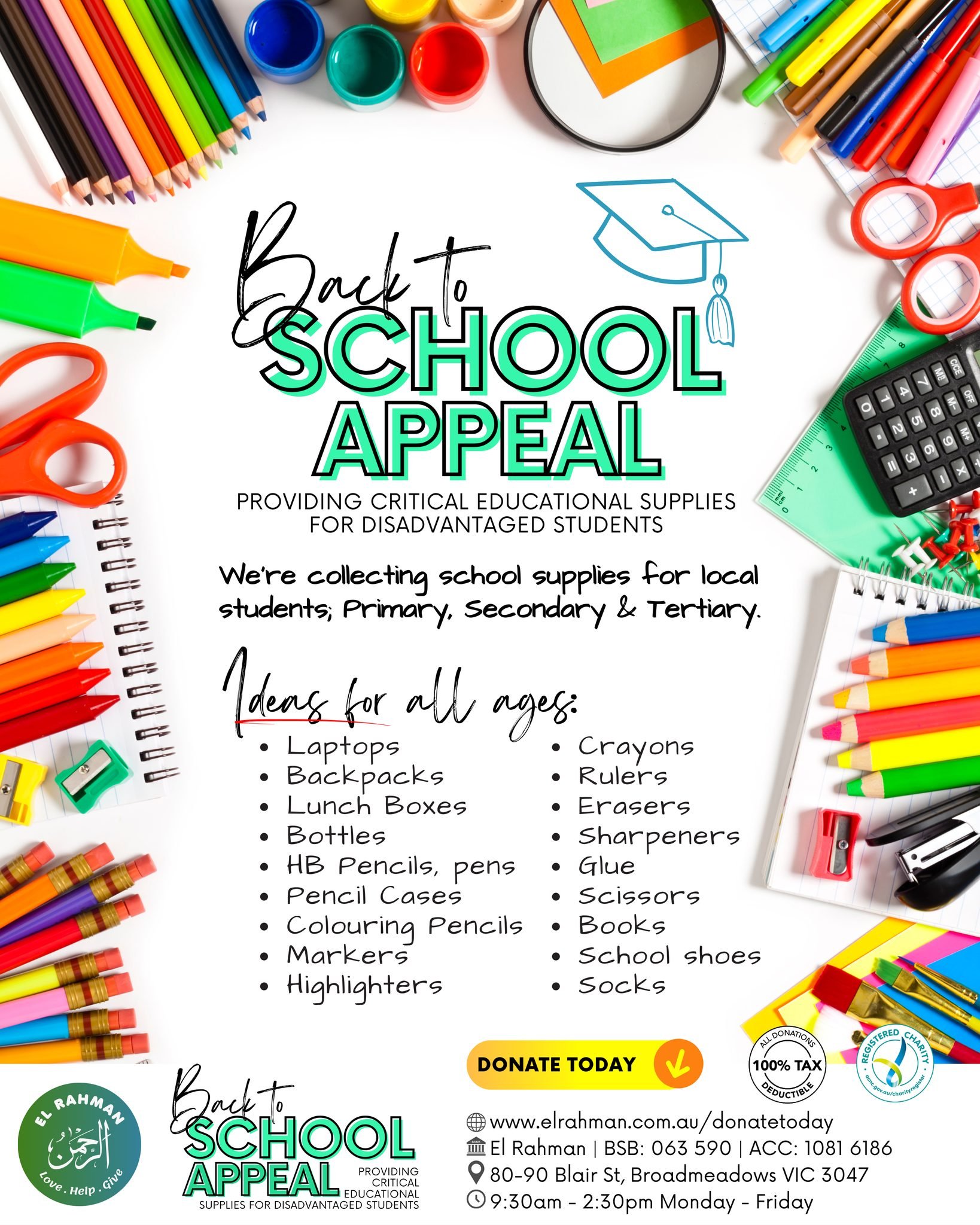 𝗜𝗻𝘁𝗿𝗼𝗱𝘂𝗰𝗶𝗻𝗴 𝗼𝘂𝗿 𝟮𝟬𝟮𝟲 𝗕𝗮𝗰𝗸 𝘁𝗼 𝗦𝗰𝗵𝗼𝗼𝗹 𝗔𝗽𝗽𝗲𝗮𝗹
As we are nearing the next school year, we are once again launching our Back to School appeal to help alleviate some of the stress and struggles endured by financially dis