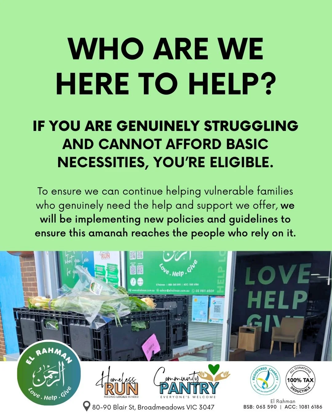 𝗪𝗵𝗼&rsquo;𝘀 𝗲𝗹𝗶𝗴𝗶𝗯𝗹𝗲?
𝗜𝗳 𝘆𝗼𝘂 𝗴𝗲𝗻𝘂𝗶𝗻𝗲𝗹𝘆 𝗰𝗮𝗻𝗻𝗼𝘁 𝗮𝗳𝗳𝗼𝗿𝗱 𝗯𝗮𝘀𝗶𝗰 𝗻𝗲𝗰𝗲𝘀𝘀𝗶𝘁𝗶𝗲𝘀, 𝘆𝗼𝘂&rsquo;𝗿𝗲 𝗲𝗹𝗶𝗴𝗶𝗯𝗹𝗲.

As a faith-based organisation, we are entrusted with supporting vulnerable families. As