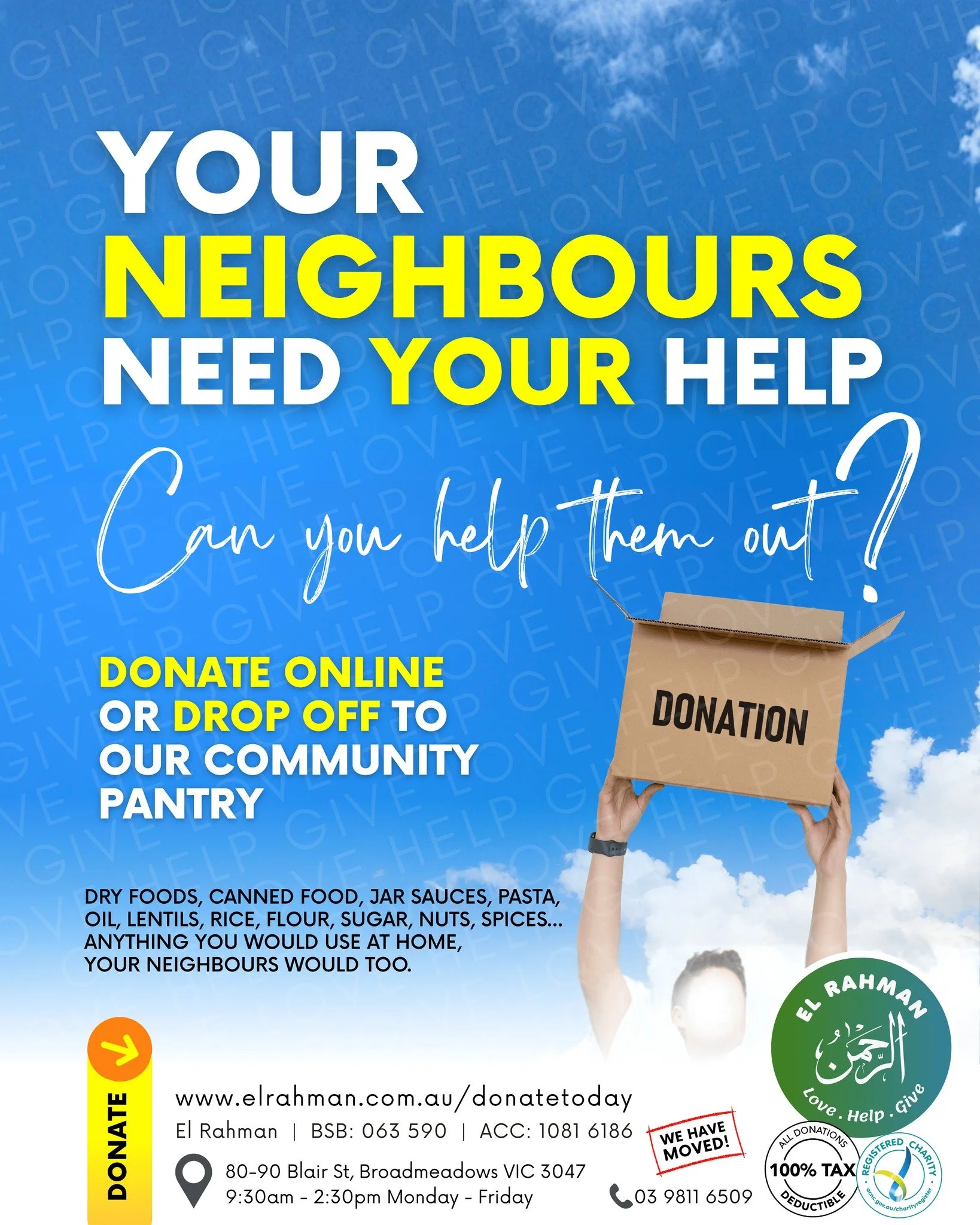 People in your neighbourhood are struggling. Can you help?

People genuinely struggling aren't usually "looking" like they're struggling. They blend in with the rest of the community, but they cannot afford basic necessities.

We're here to