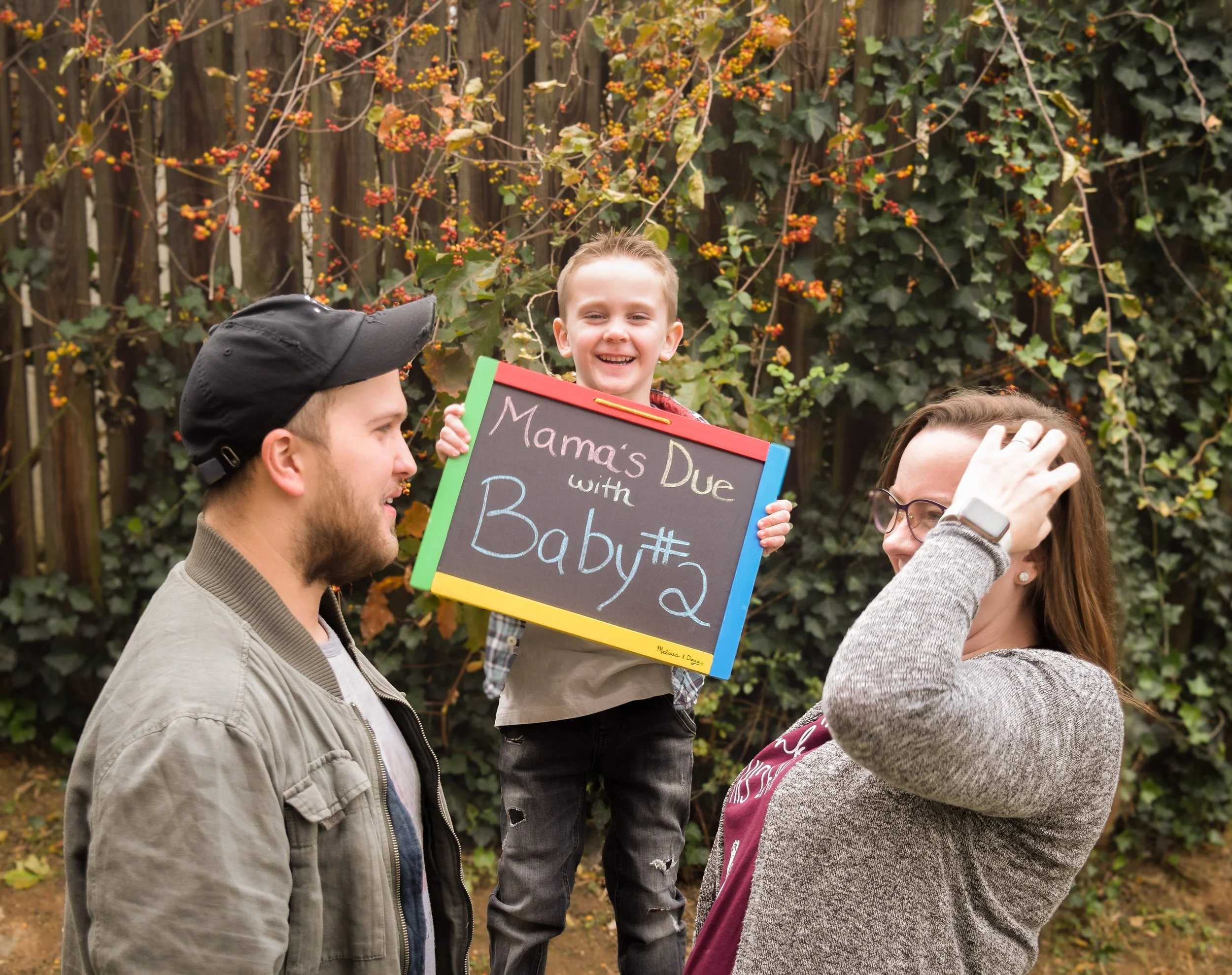 Family Maternity Photos - Baby Announcement, warm and glowing all in anticipation