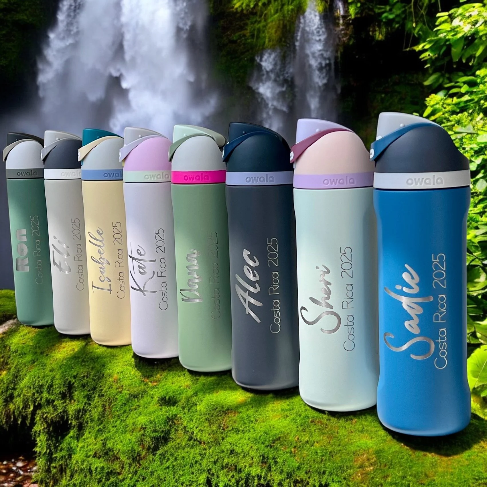 Personalized Owala 24oz FreeSip Custom Engraved Water Bottle Color choices and font examples