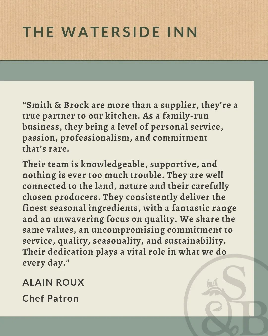 We are honoured to be supplying The Waterside Inn in Bray, opened in 1972 by Michel Roux OBE. The &ldquo;restaurant with rooms&rdquo; offers an elegant but relaxed and contemporary experience of fine food and service and has held 3 Michelin stars for