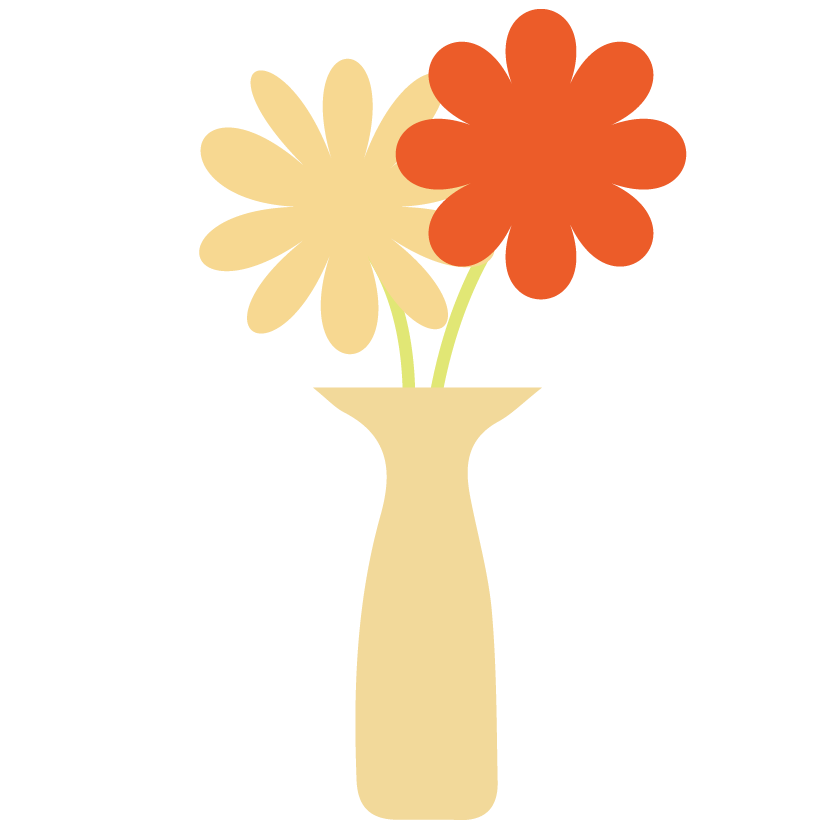 graphic yellow ceramic pot with flowers in it illustration