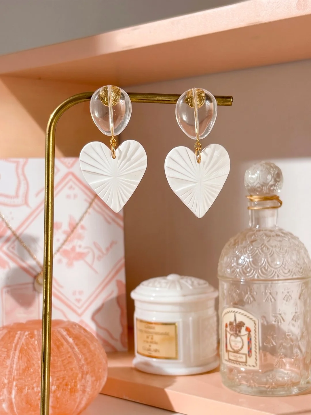 Maison Palom bijoux fait main boucle d'oreille coeur rayonnant transparente blanche et doré4.jpg
