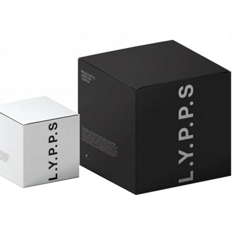 Black and white boxes with the text "L.Y.P.P.S" printed on them, with the black box larger and positioned behind the smaller white box.