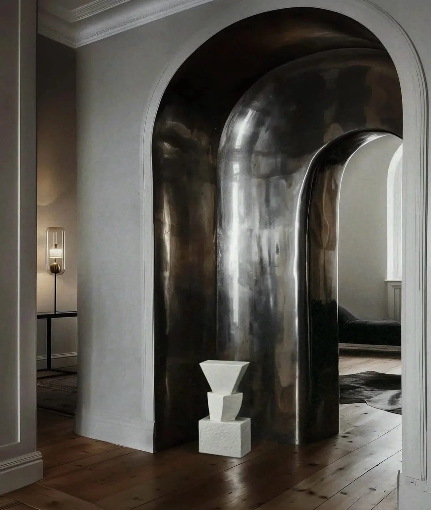 Design Detail: An avant-garde metal archway that transforms structure into sculpture, redefining how we move through space.