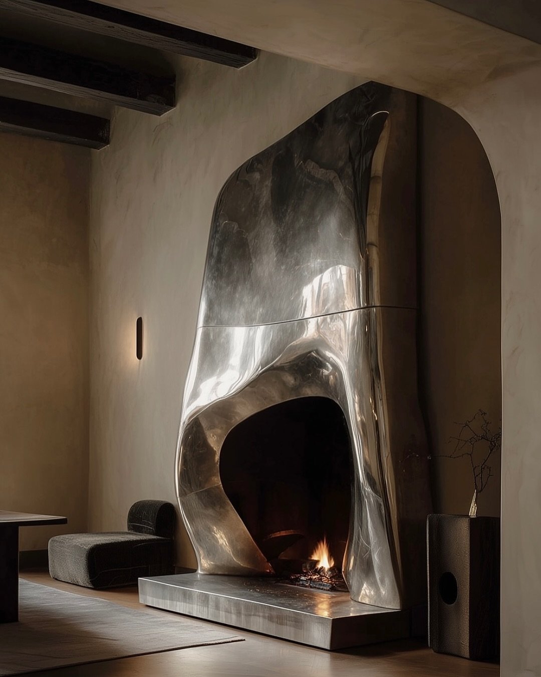 Design Detail: Inspired By Elsa Peretti
A sculptural metal fireplace that blurs the line between architecture and jewelry.

Designer unknown, possibly a rendering.
