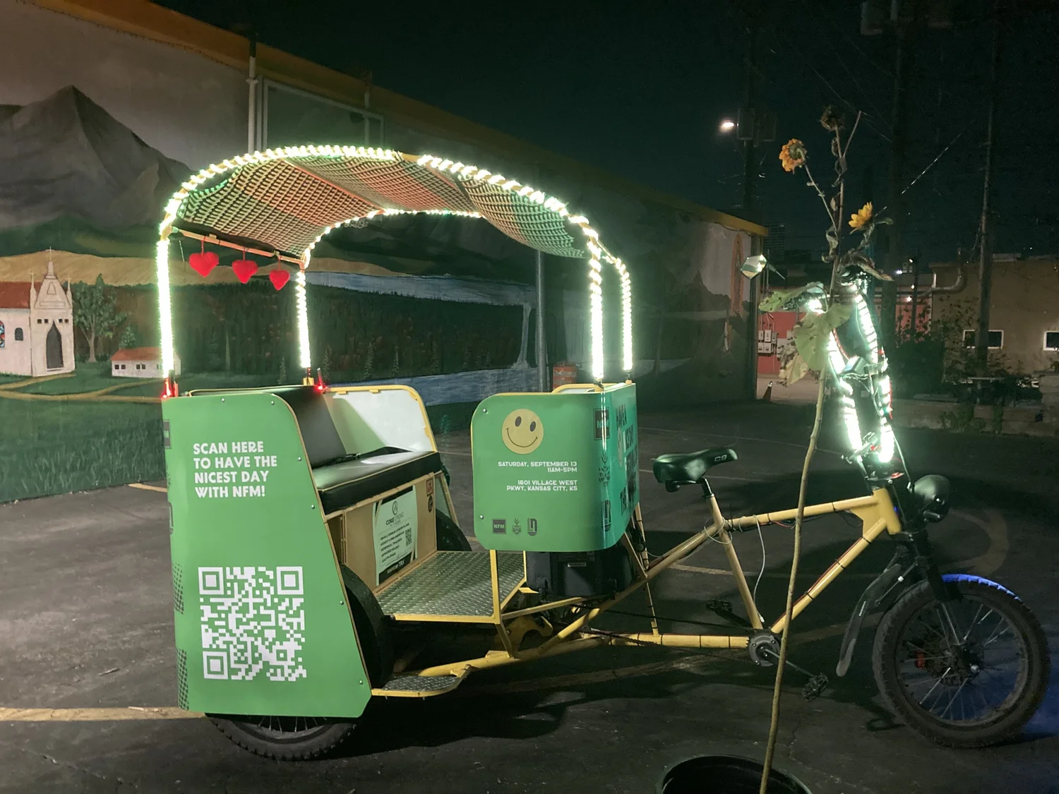 A Xion electric pedicab being prepped for an event