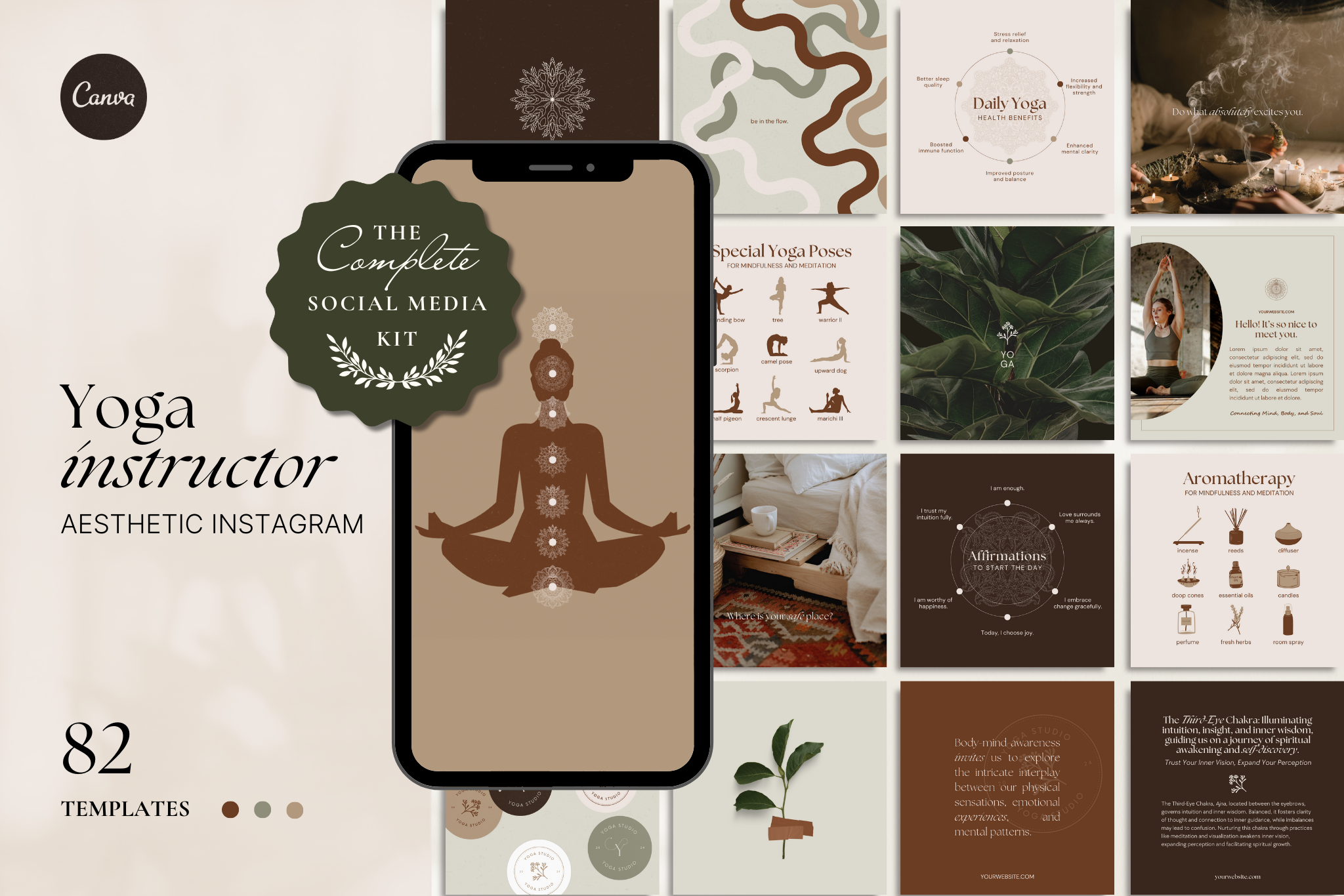 Yoga Instructor Canva Social Media Template Bundle