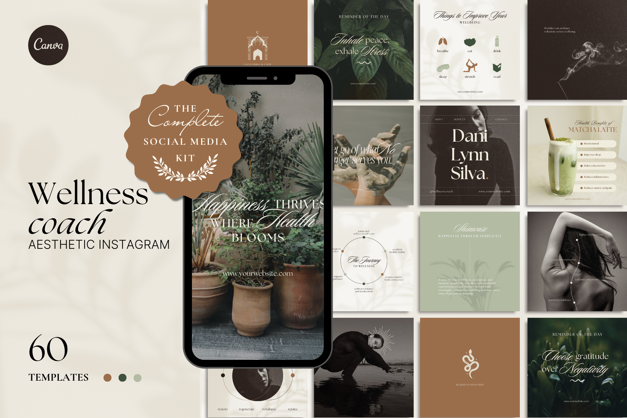 Wellness Coach Canva Social Media Template Bundle
