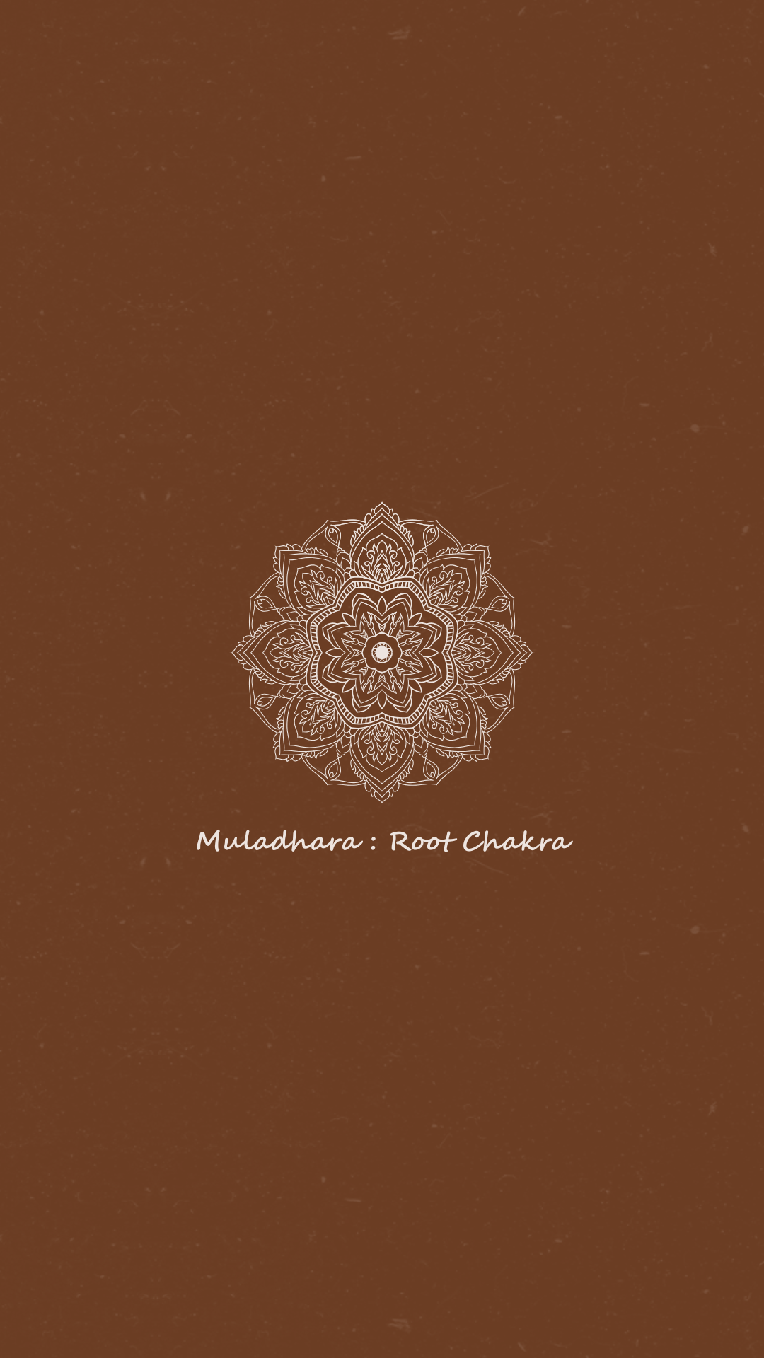 Illustration of a mandala with the text "Muladhara: Root Chakra" below it on a brown background.