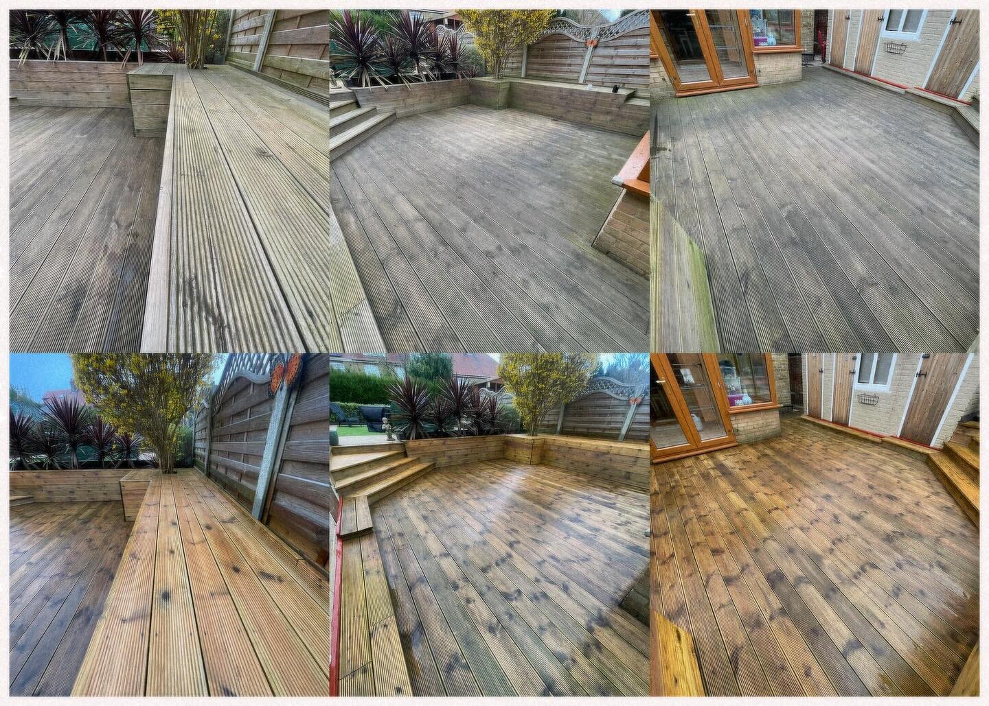 From boring and dingy, to light and bright! What a transformation on this decking 😍 #leafitout #pressurewashing #decking #ukbusiness #fyp