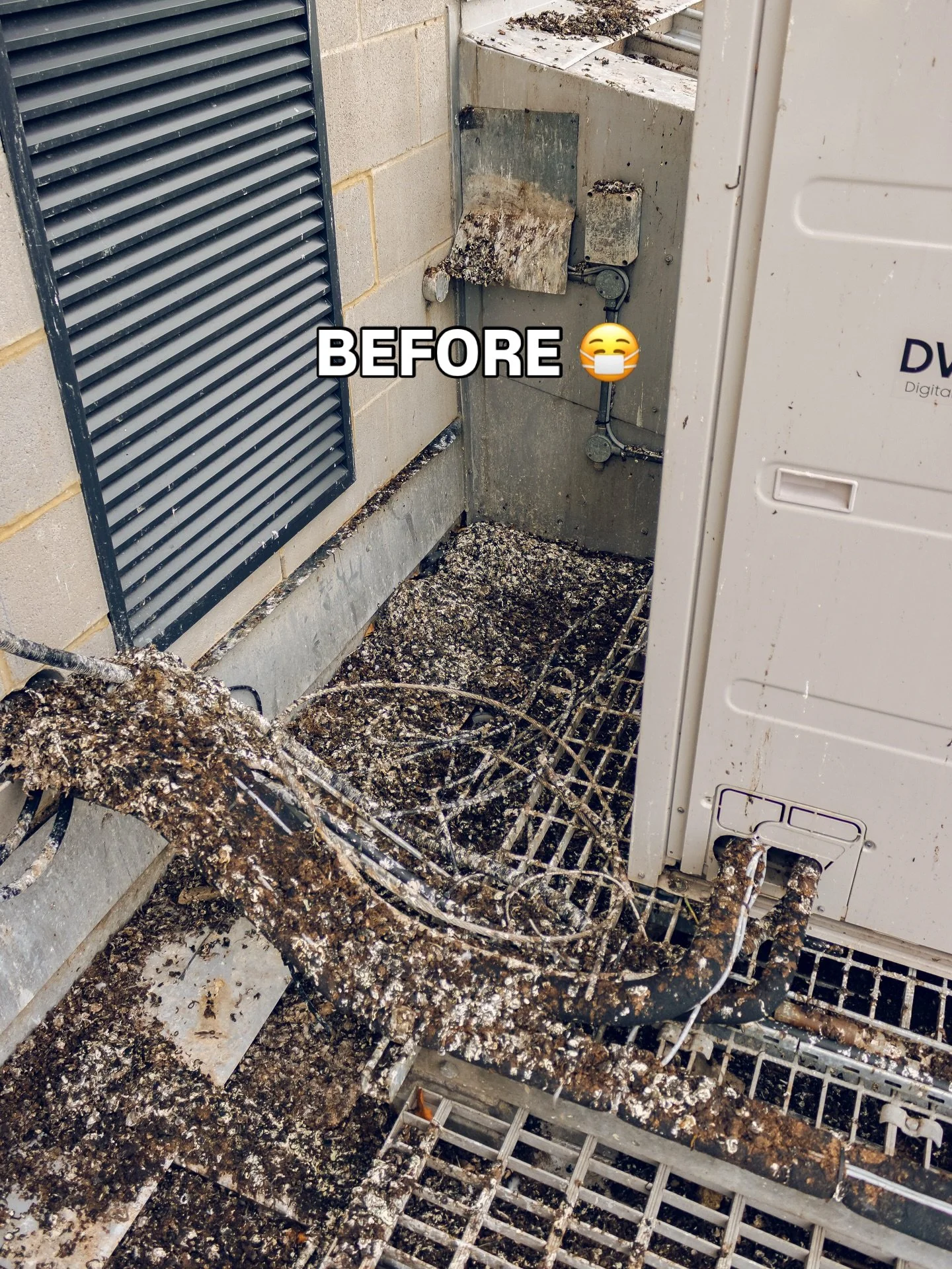 A serious build-up of bird fouling was putting the Kingsmead AC units at risk.😷❌

Our team jet-washed and sanitised the area to restore safe access, protect the equipment, and keep the system running efficiently.
&bull;
&bull;
&bull;
&bull;For any i