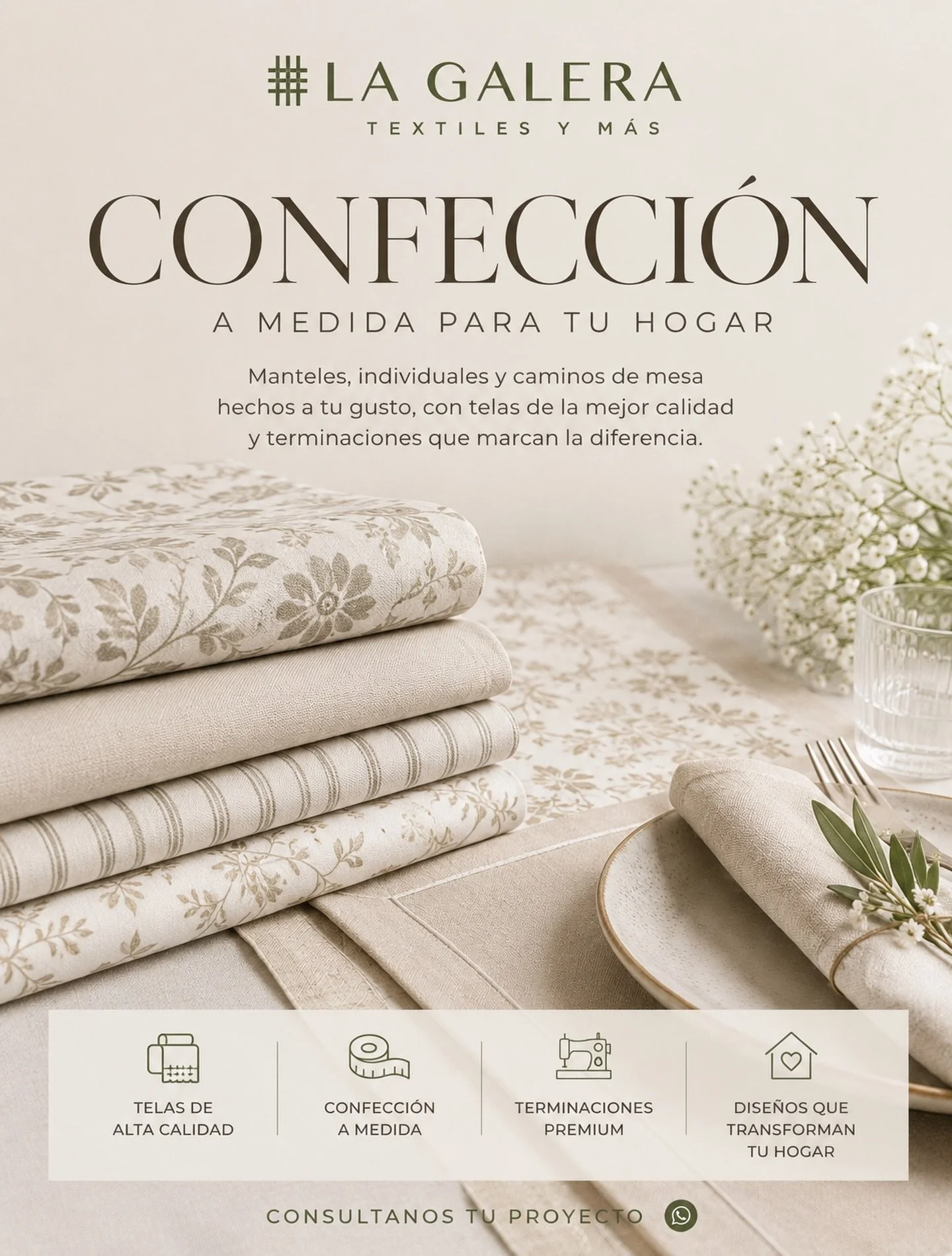 Los peque&ntilde;os detalles ✨ transforman completamente un espacio, y nuestros manteles, individuales y caminos de mesa est&aacute;n dise&ntilde;ados para darle calidez, estilo y personalidad a cada rinc&oacute;n de tu hogar. 

En La Galera confecci