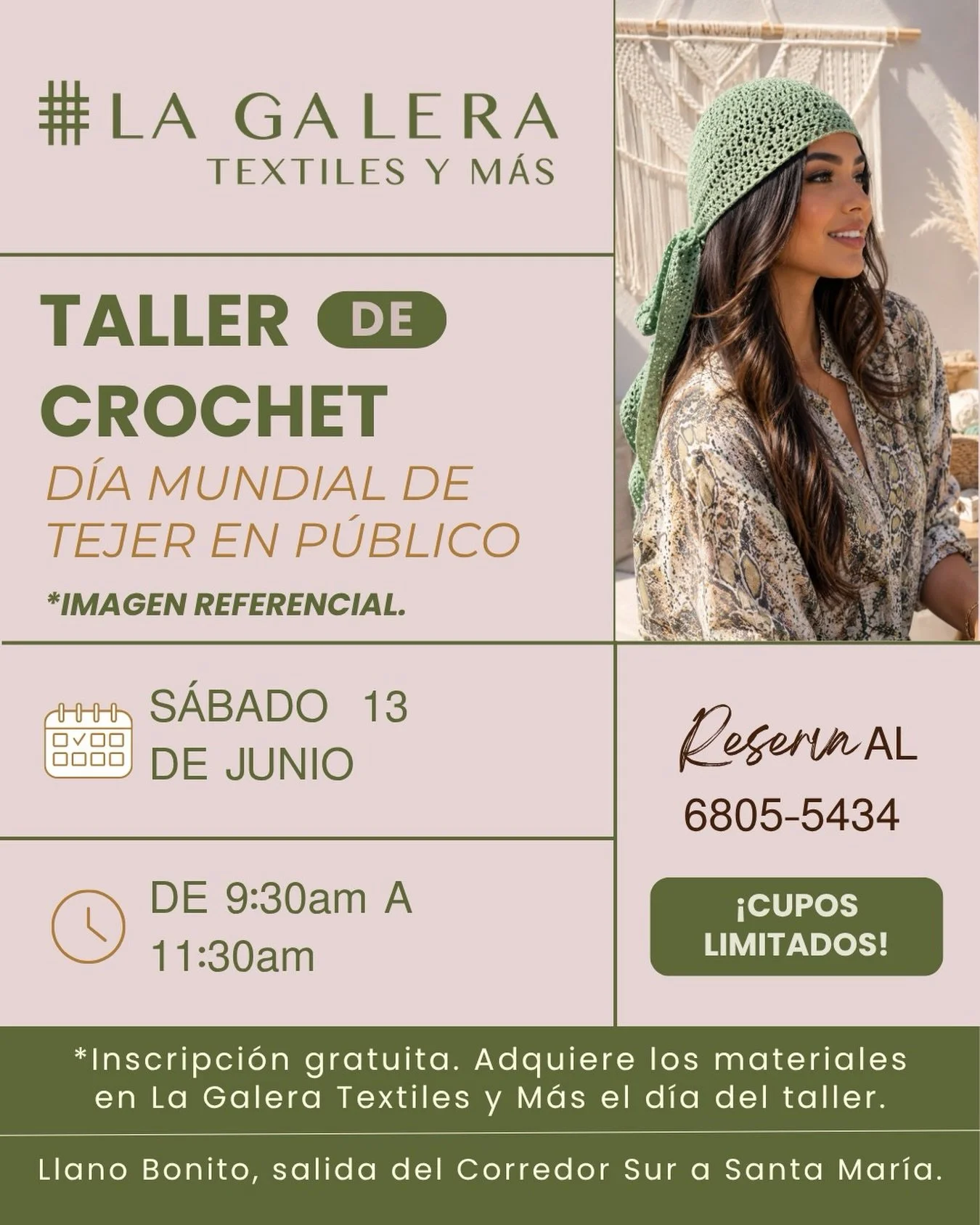&iexcl;Celebremos el D&iacute;a Mundial de Tejer en P&uacute;blico! 🌍🧶

&Uacute;nete a este taller especial de crochet y comparte tu pasi&oacute;n por el tejido mientras aprendes nuevas t&eacute;cnicas en un ambiente creativo y divertido. ✨

📅 S&a