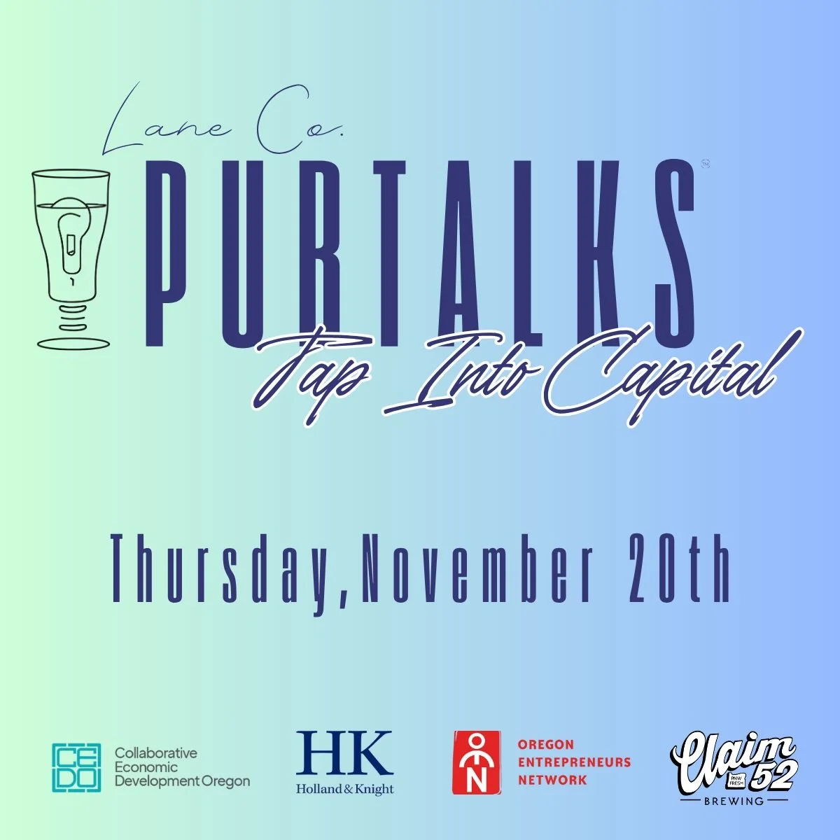 Collaborative EDO PubTalks: Tap into Capital, this Thursday from 5–7 pm at Claim 52 Brewing in Eugene, OR.