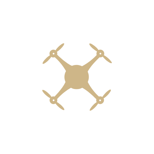 A real estate drone icon on a black background.
